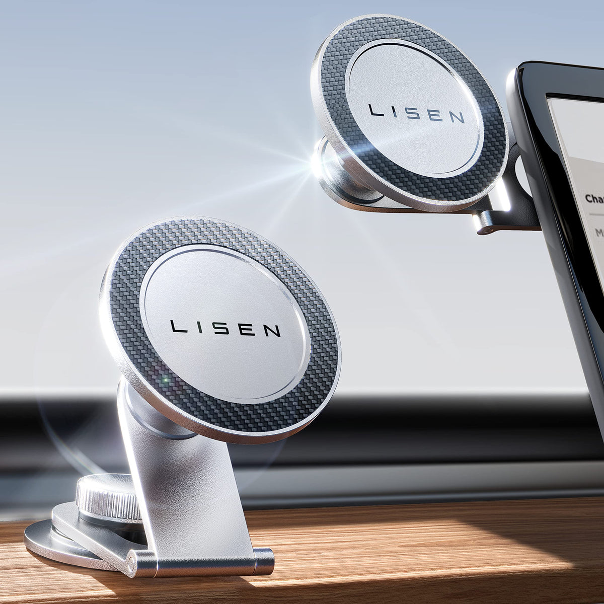 Lisen For Tesla Phone Mount, For Magsafe Car Mount [Never Block] For Tesla Model 3 Y Phone Mount Accessories For Tesla Phone Hol