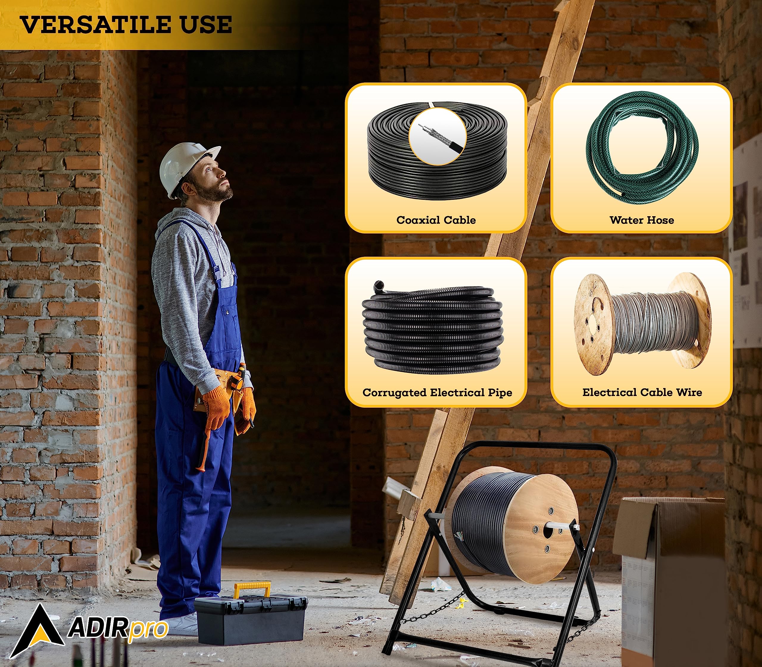 Adirpro Durable Single Axle Cable Caddy   Commercial Industrial Grade Steel Wire Rack Dispenser   Compact Design Holds Cable Ree