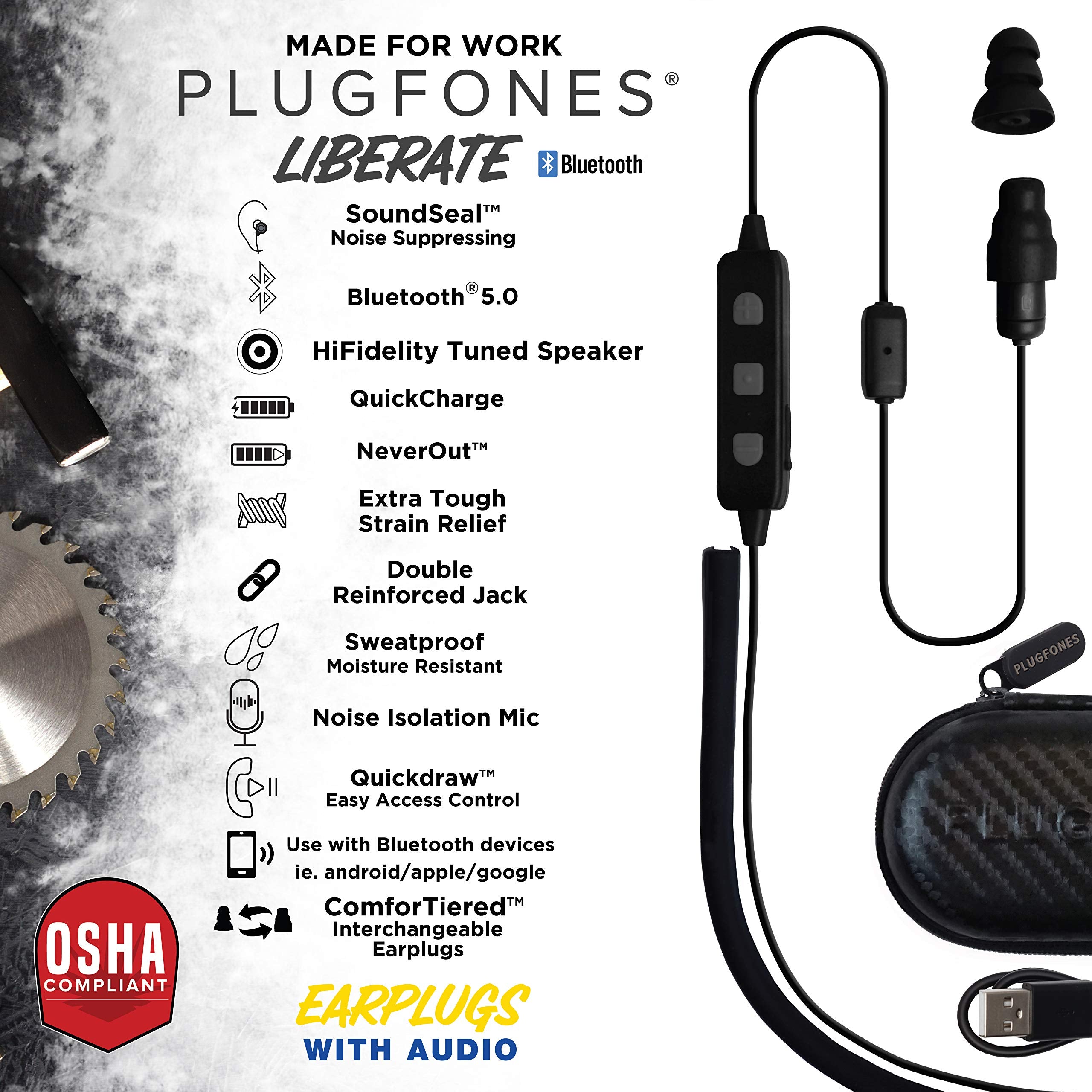 Plugfones Liberate 2.0 Wireless Bluetooth In Ear Earplug Earbuds  Noise Reduction Headphones With Noise Isolating Mic And Contro