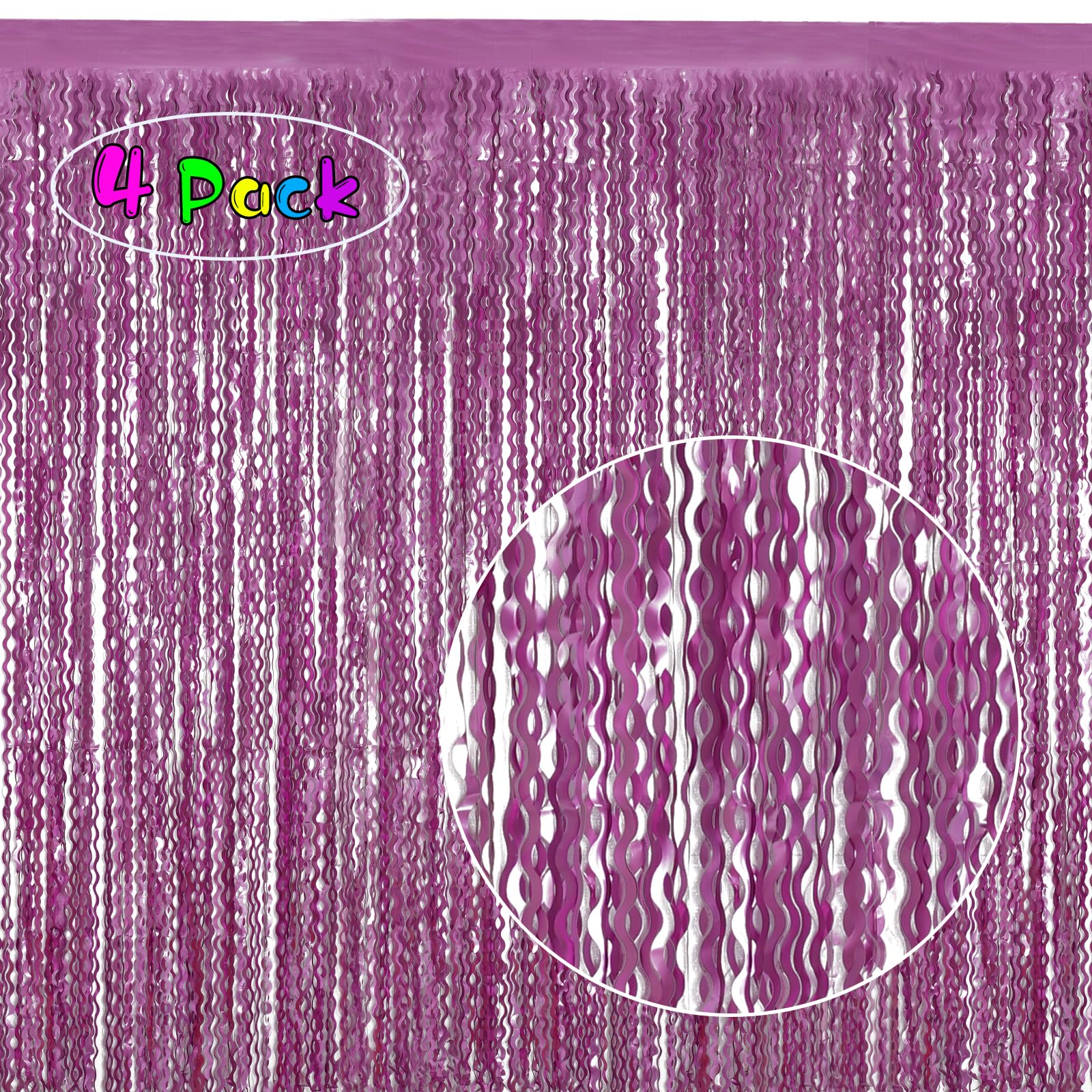 Purple Foil Curtains   4 Pack 3.3 Ft X 6.6 Ft Wavy Fringe Curtain Backdrop For Party Photo Booth Props Decoration Mermaid Euphor