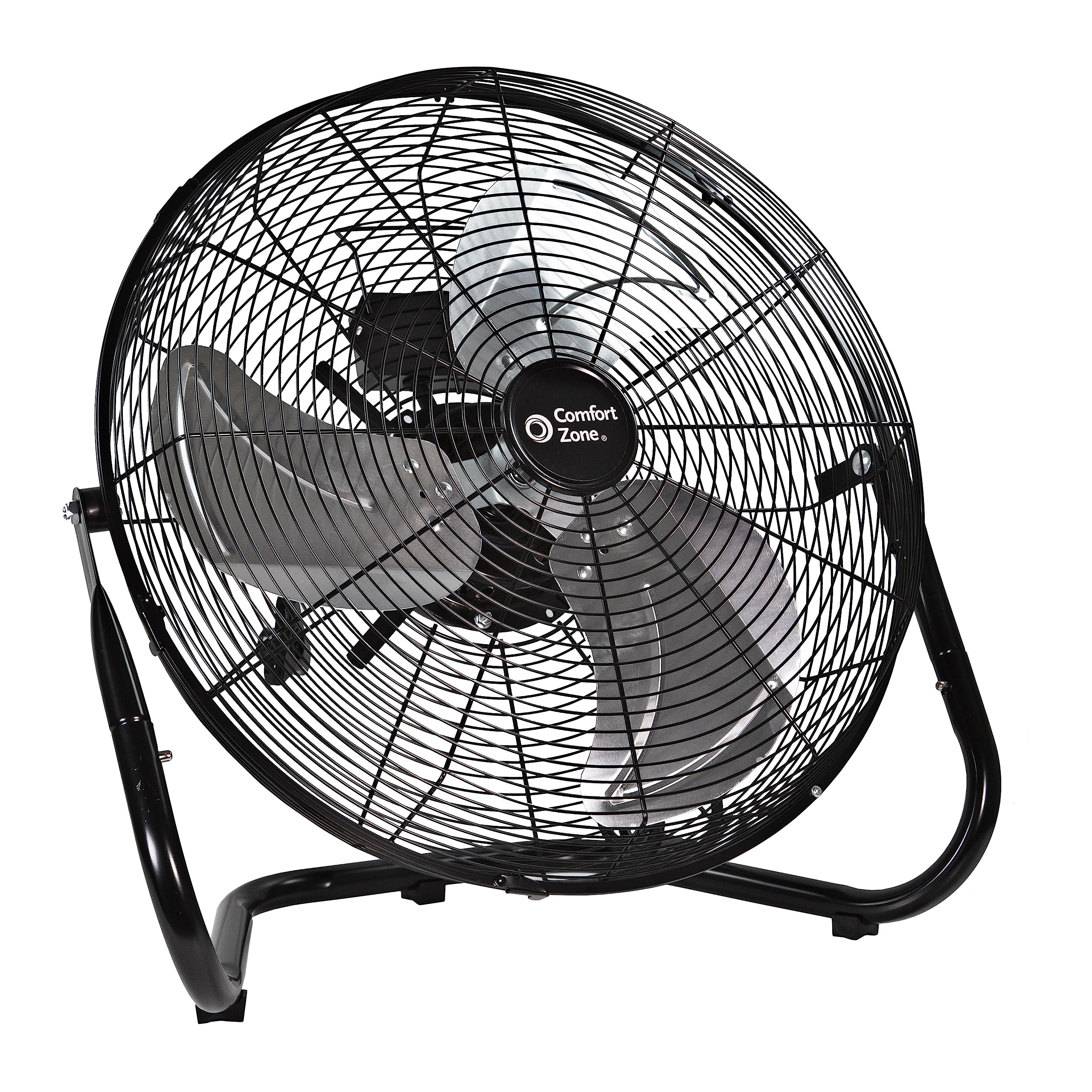 Comfort Zone Cradle Floor Fan, Electric, High Velocity,180 Degree Adjustable Tilt, 18 Inch, 3 Speed, Carry Handle, Rubber Feet,