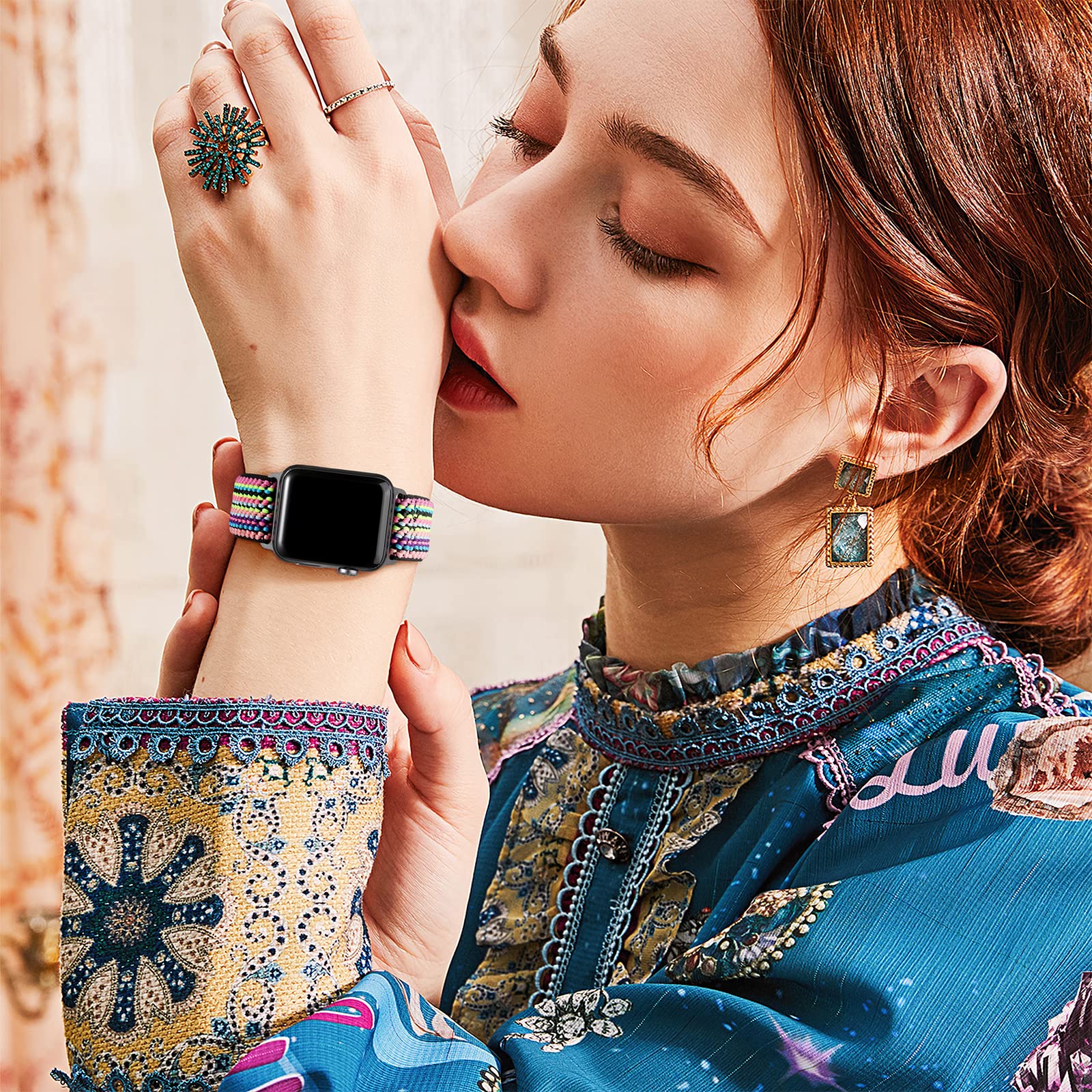 Daqin Compatible With Apple Watch Band 46Mm 45Mm 44Mm 49Mm 42Mm 41Mm 40Mm 38Mm Women Men, Stretchy Nylon Braided Sport Strap For