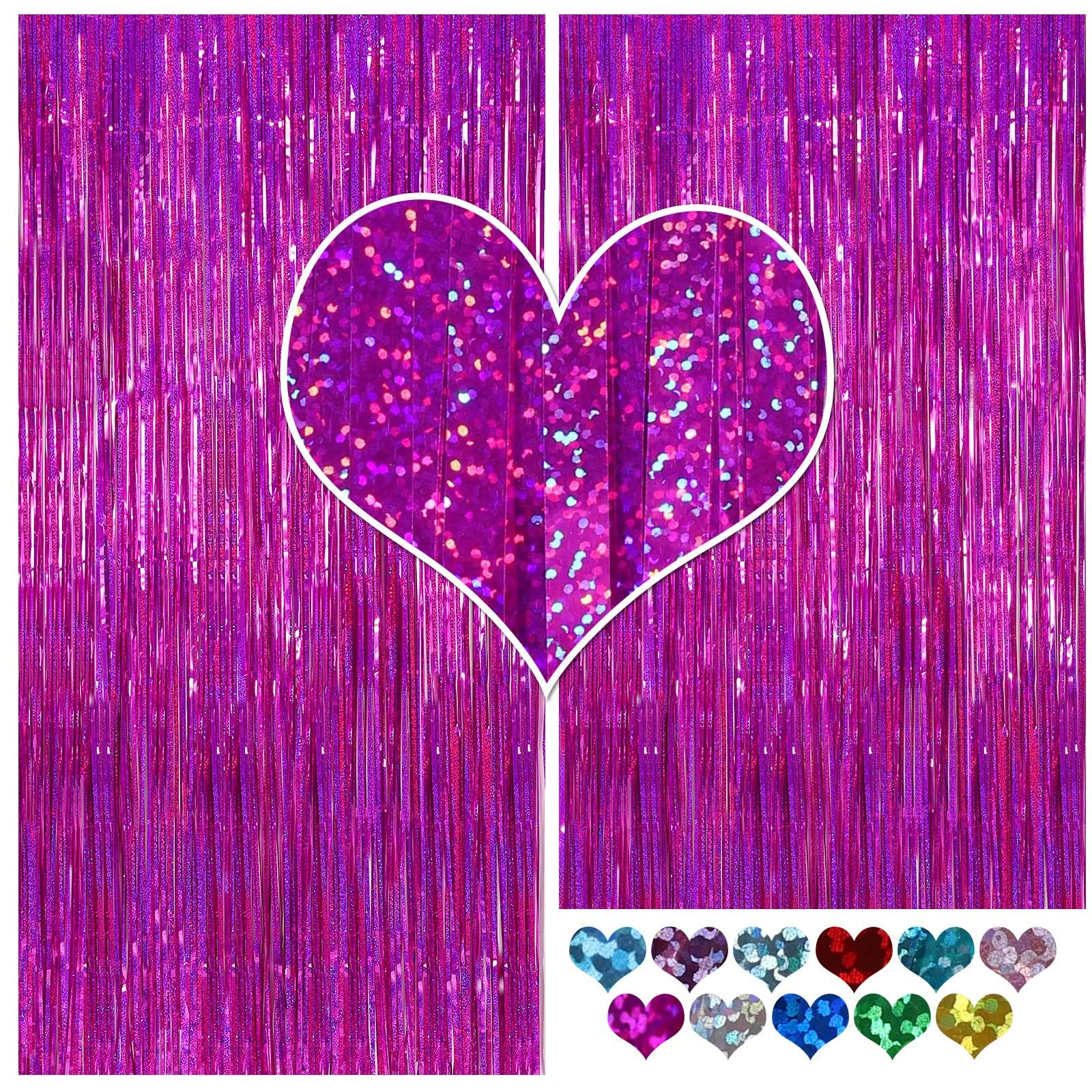 Cylmfc Tinsel Curtain Backdrop 2 Pack 3Ftx8Ft Foil Backdrop Curtain Photo Booth Euphoria Christmas   Rose Red