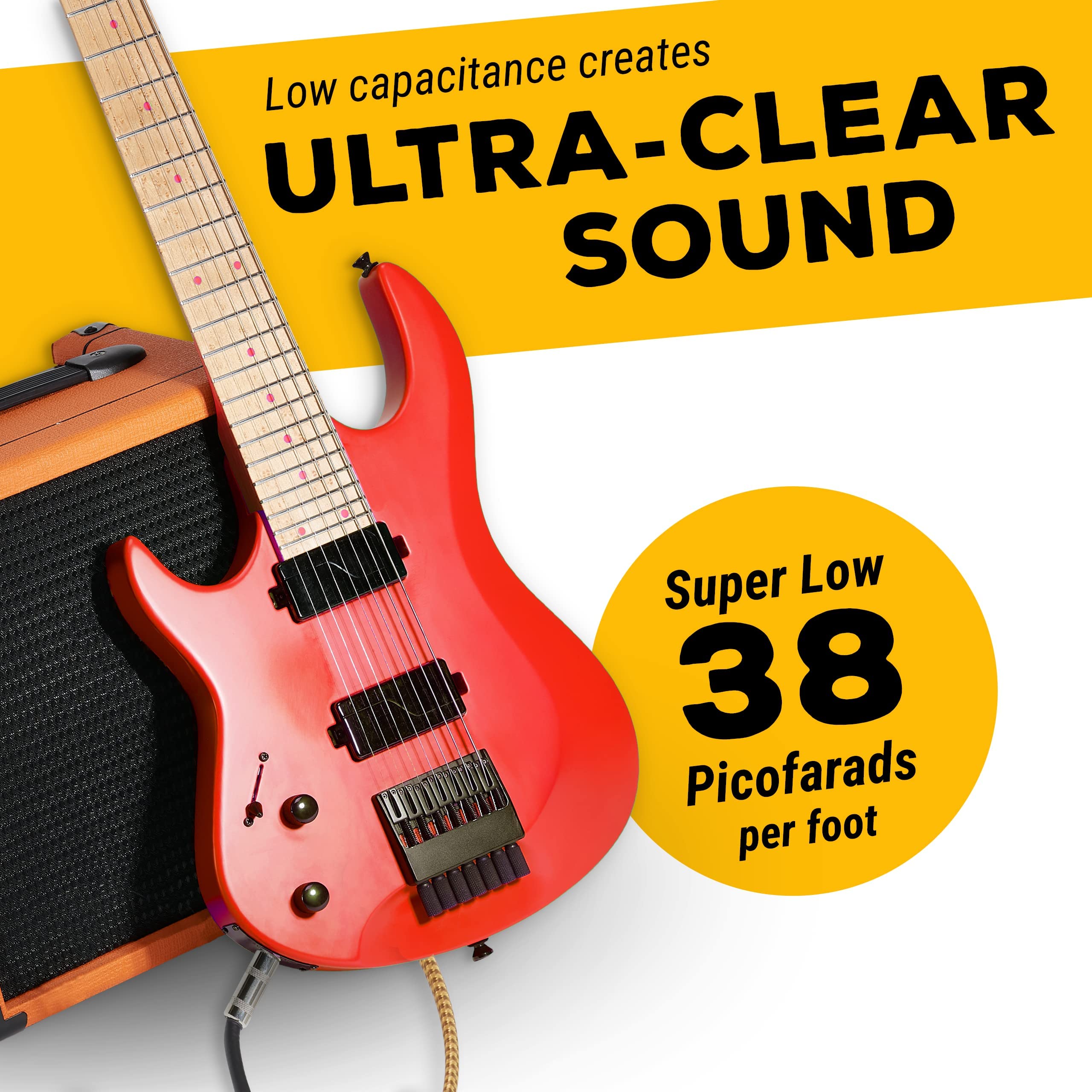 Gls Audio Instrument Cable   1/4 Inch Ts To 1/4 Inch Instrument Cable For Bass/Electric Guitar  Brown/Yellow Braided Tweed, 10Ft