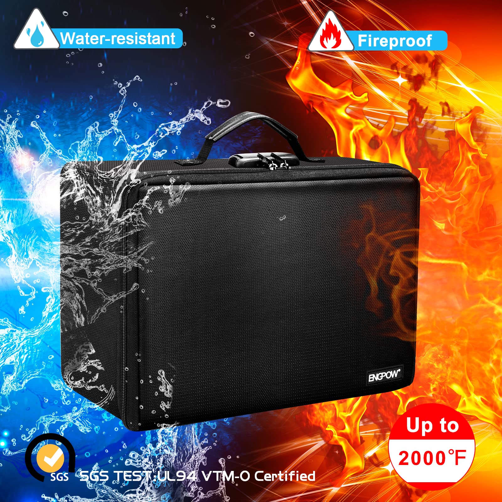 Engpow Fireproof Photo Storage Box With Lock,Photo Box Organizer With Divider&Mesh Bag,Collapsible Portable Photo Storage Contai