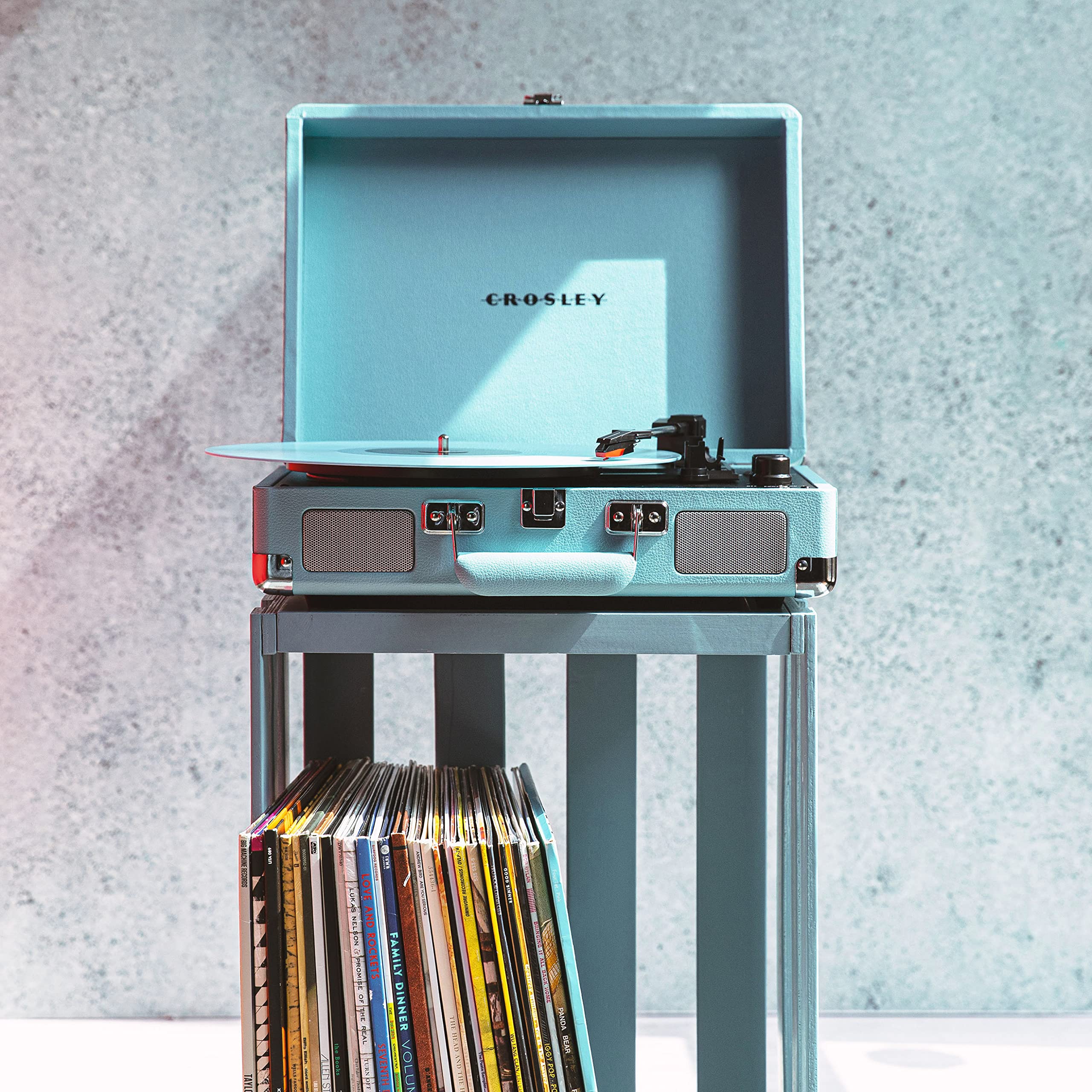 Crosley Cr8005Dp Tq1 Cruiser Plus Vintage 3 Speed Bluetooth In/Out Suitcase Vinyl Record Player Turntable, Turquoise
