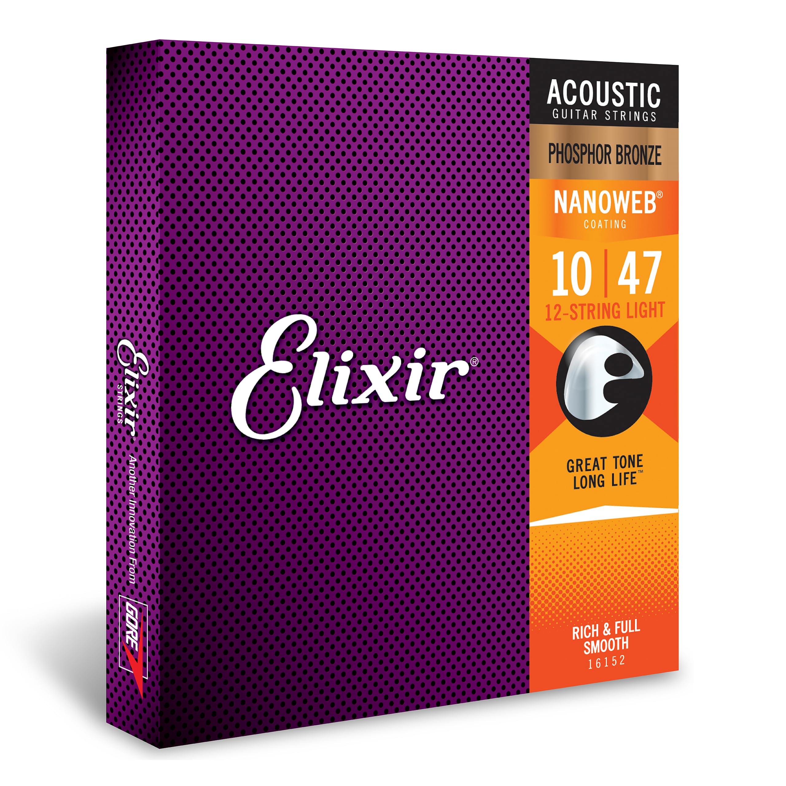 Elixir Strings, Acoustic Guitar Strings, Phosphor Bronze With Nanoweb Coating, Longest Lasting Rich And Full Tone With Comfortab
