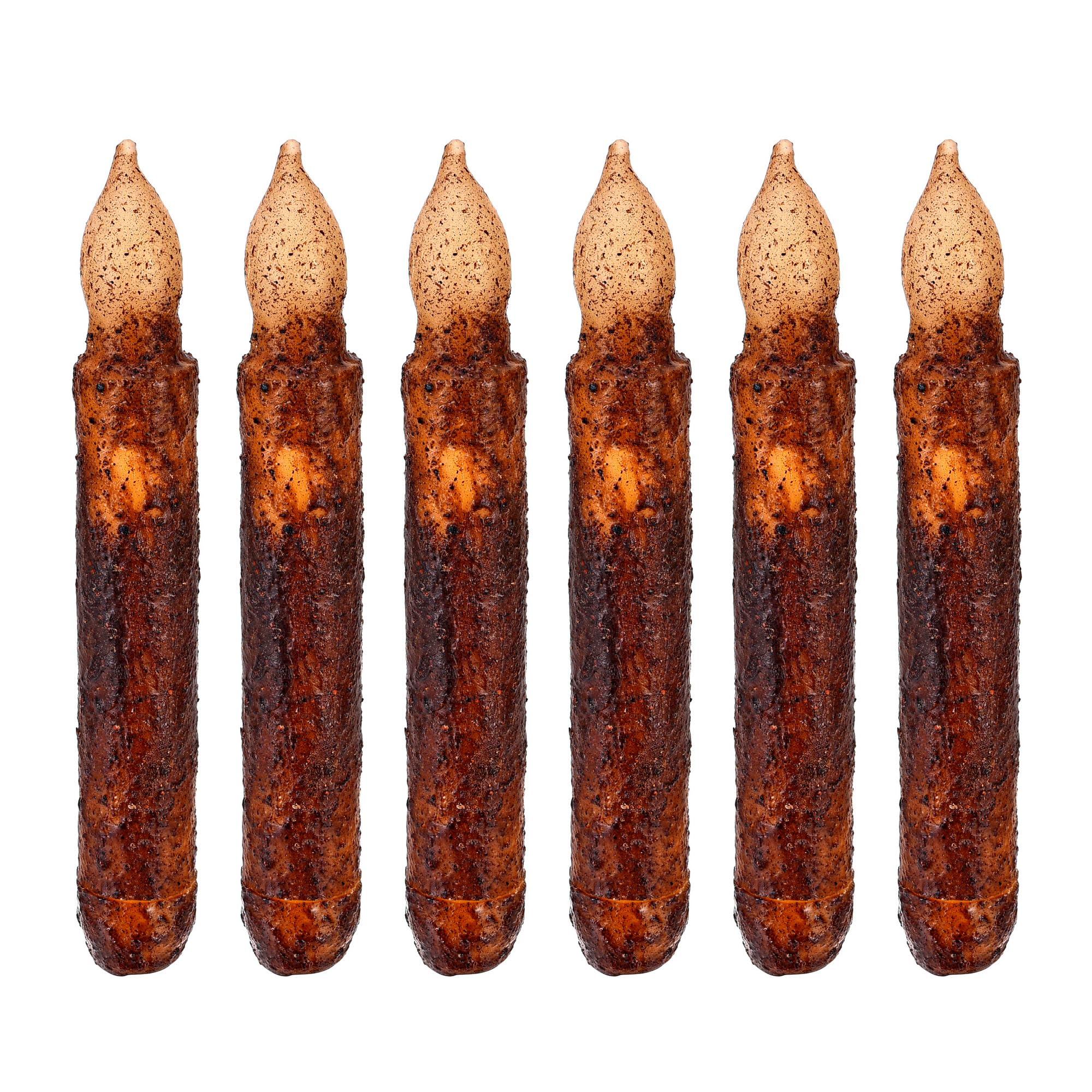 Lpraer 6Pack Real Wax Pillar Taper Candle Primitive Drip Candles Flameless Flickering LED Lights Dipped Battery Operated Hallowe