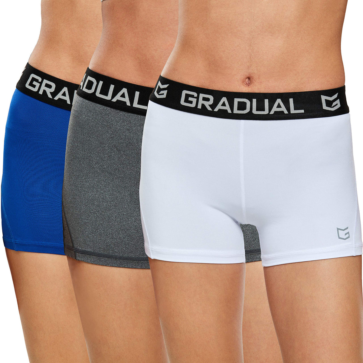Womens Spandex Compression Volleyball Shorts 3 7 Workout Pro Shorts For Women (3 Pack:Whitebluegray, Xs)