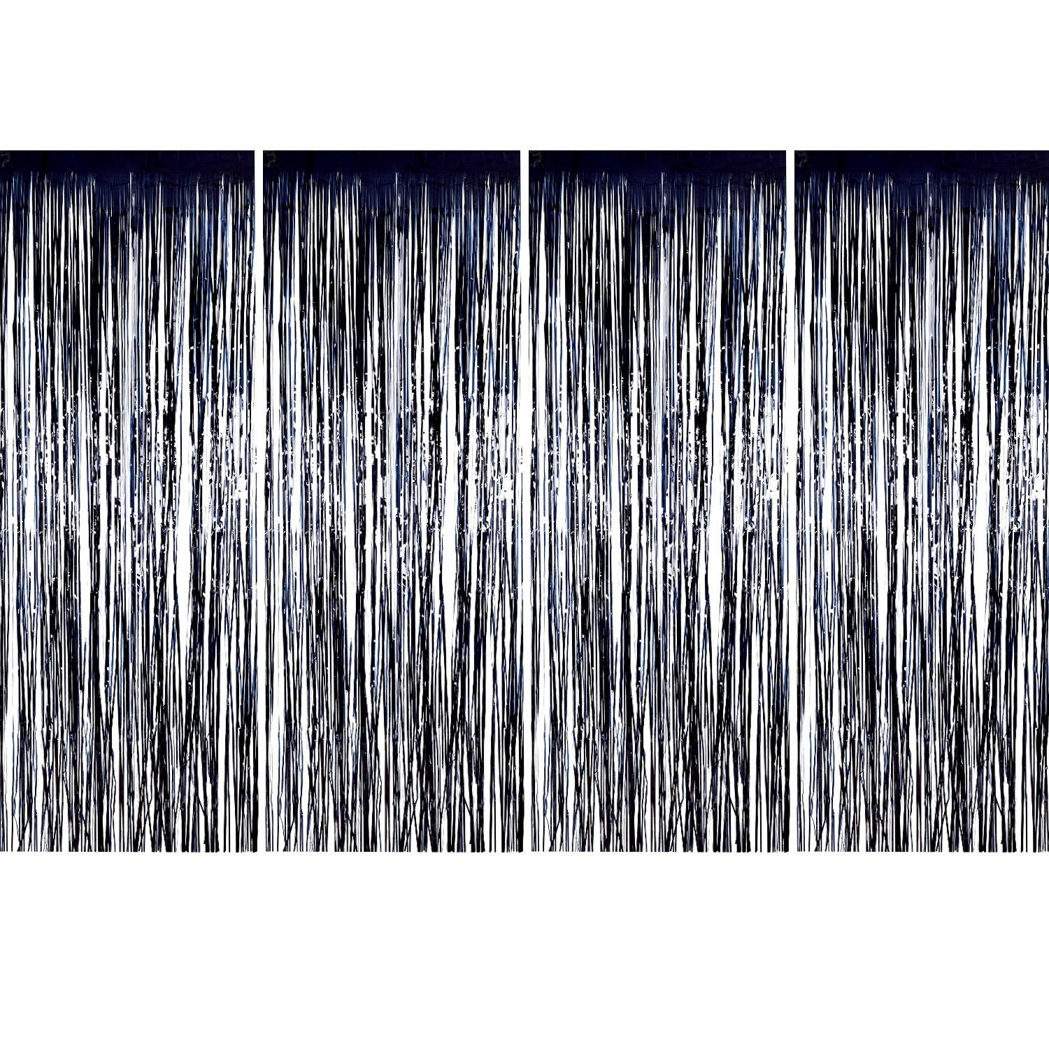 4 Pack Foil Curtains Metallic Fringe Curtains Shimmer Curtain For Birthday Wedding Disco Party Decorations (Black)