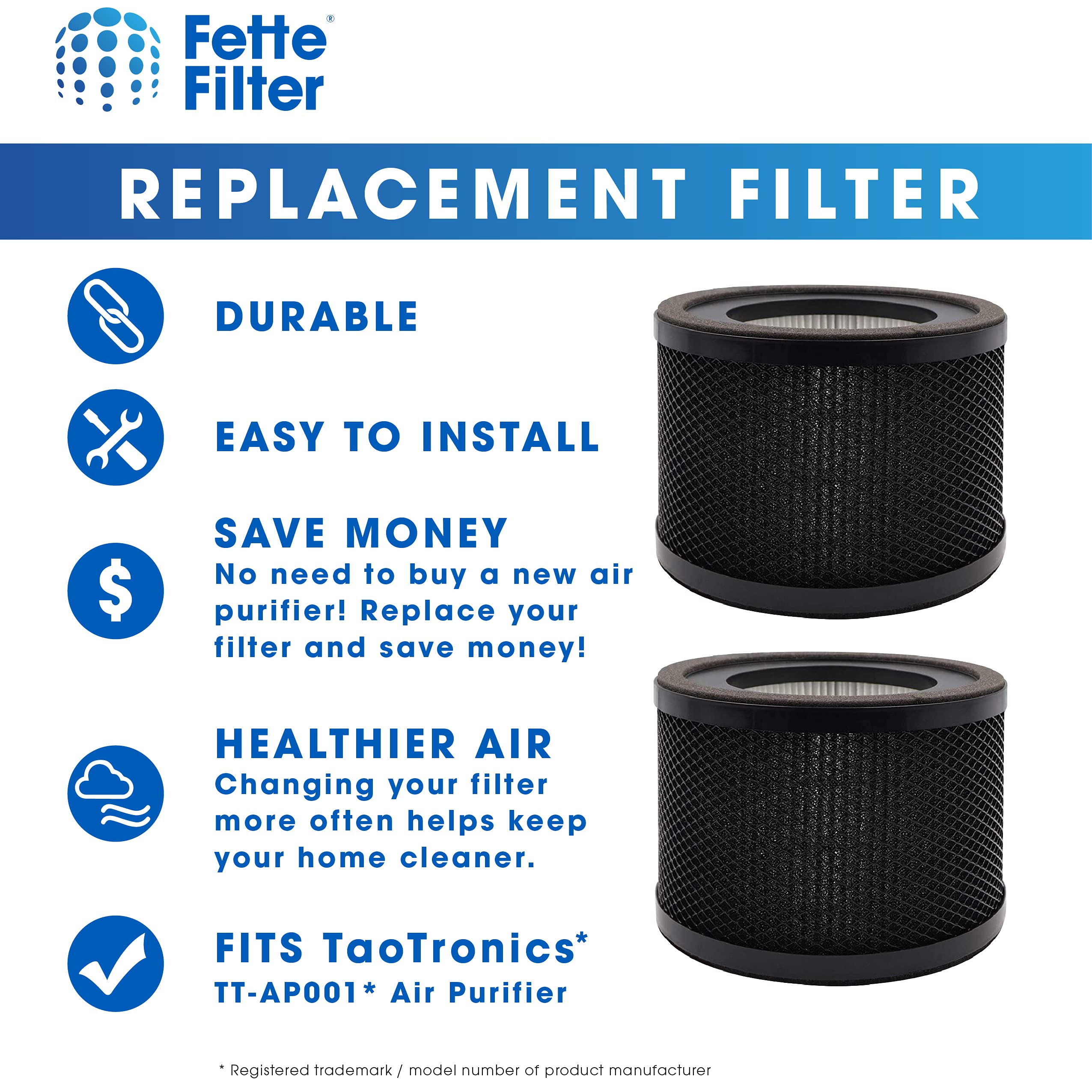 Fette Filter   True Hepa Replacement Filter, Compatible With Taotronics Tt Ap001 Air Purifier And Vava Va Ee014 Air Purifier, 3