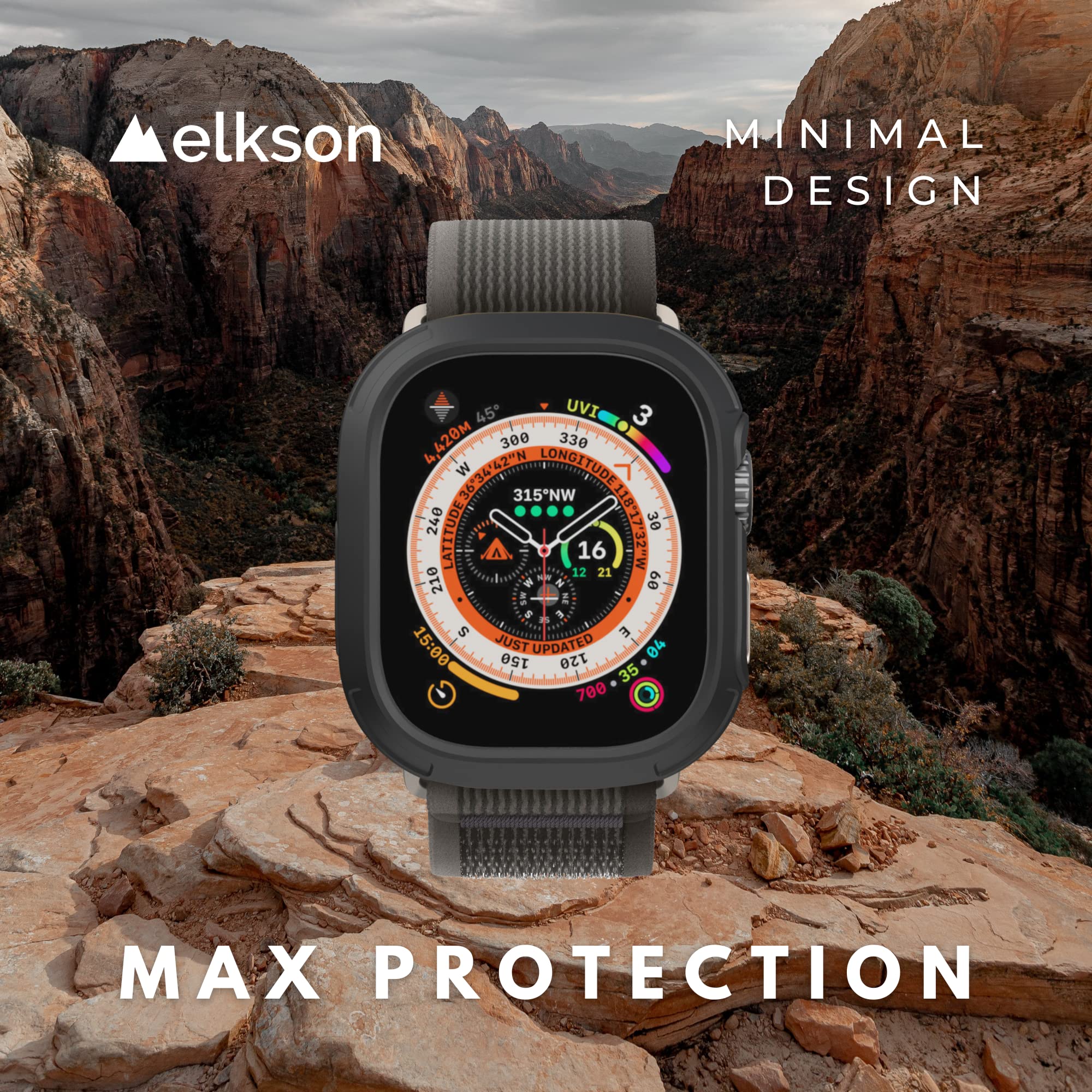 Elkson Compatible Apple Watch Ultra Bumper Case & Screen Protector Kit 49Mm Quattro Max Series Rugged, Military Grade Durable Fl