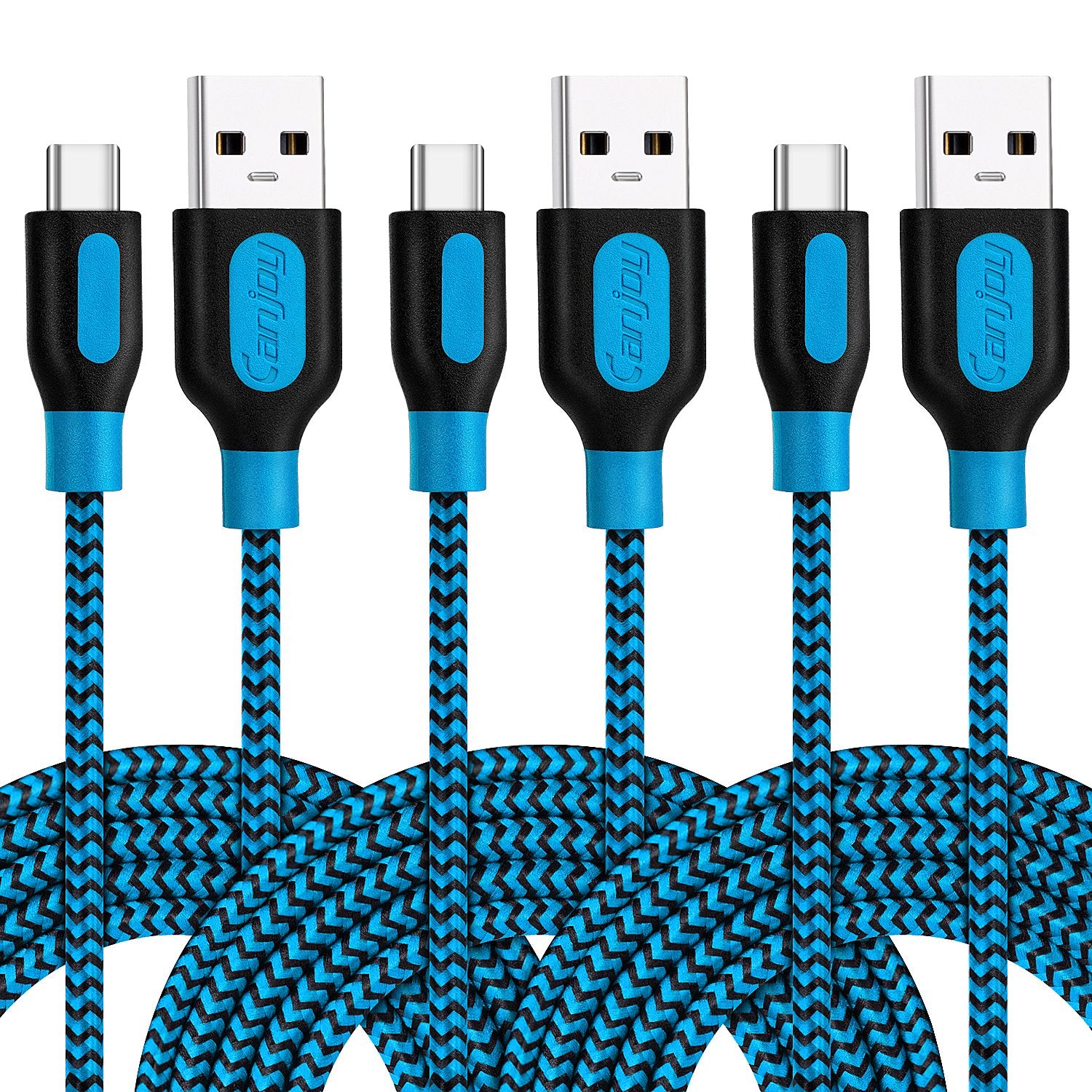 Canjoy Usb Type C Cable, 3 Pack 10Ft Braided Type C Charger Fast Charging Cord Compatible Samsung Galaxy S10 S10+ S10E S8 S9 Plus Note 8 9, Lg V20 G5 G6 V30 (Blue)