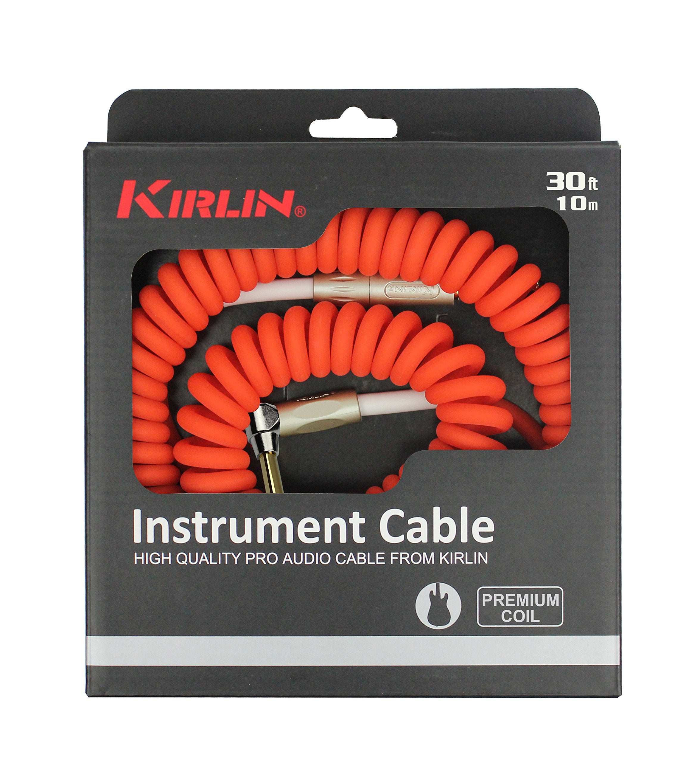 Kirlin Cable Kirlin Imk 202Pfgl 30/Rdf Straight Premium Coil Instrument Cable, Red Translucent Pvc Jacket 30Ft, 1/4'' Mono Plug,