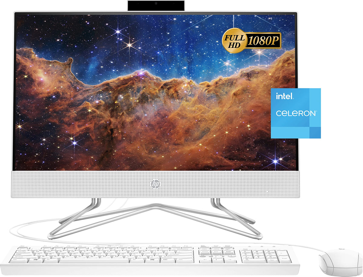 HP 2022 All in One Desktop, 21.5' FHD Display, Intel Celeron J4025 Processor, 16GB RAM, 2TB PCIe SSD, Webcam, WiFi, HDMI, RJ 45, Wired Keyboard&Mouse, Windows 11 Home, White