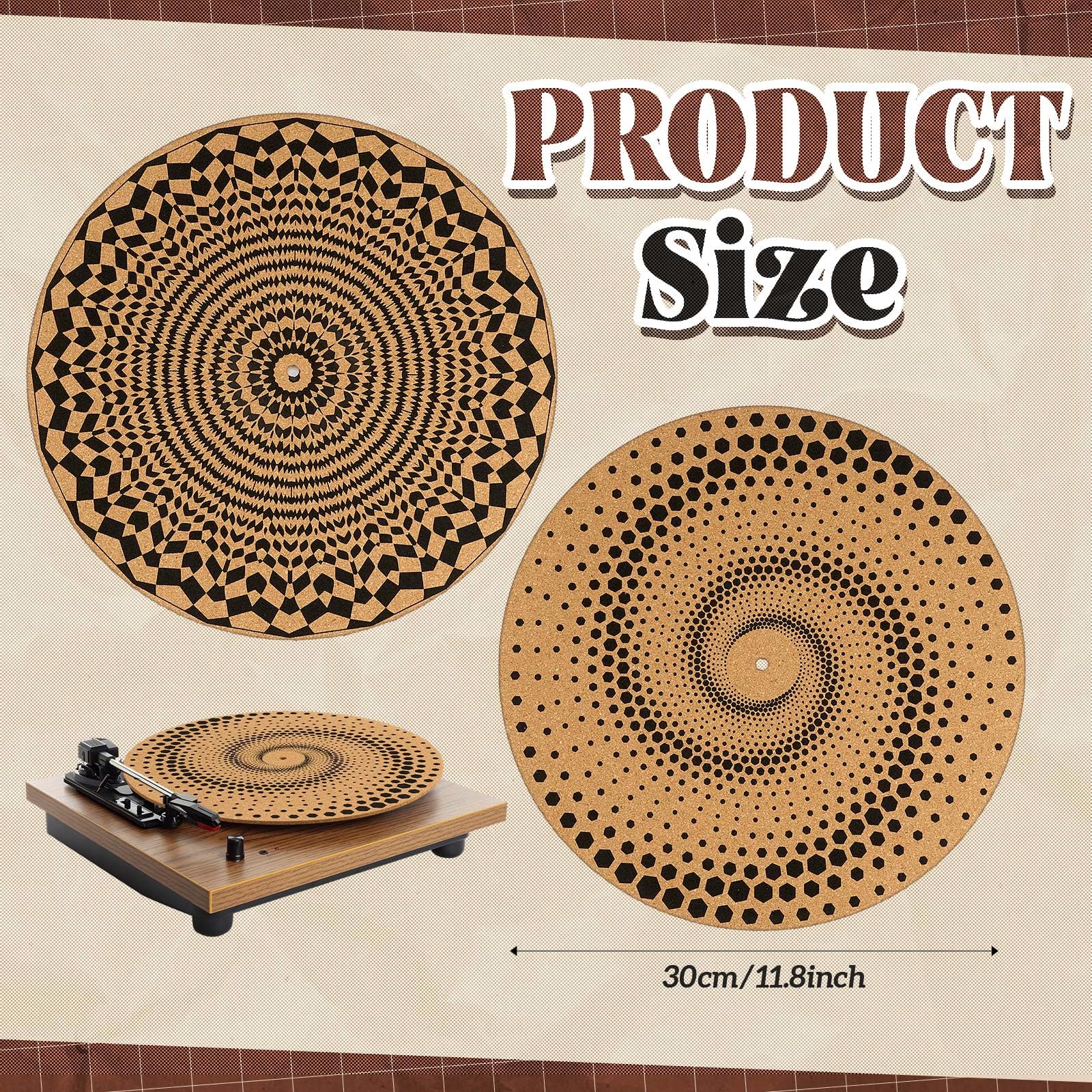 Briwooody 2 Pcs Cork Turntable Mat/3Mm Thick For Better Sound Support On 11.8 Inches Vinyl Lp Record Player Turntable Slipmat Ps