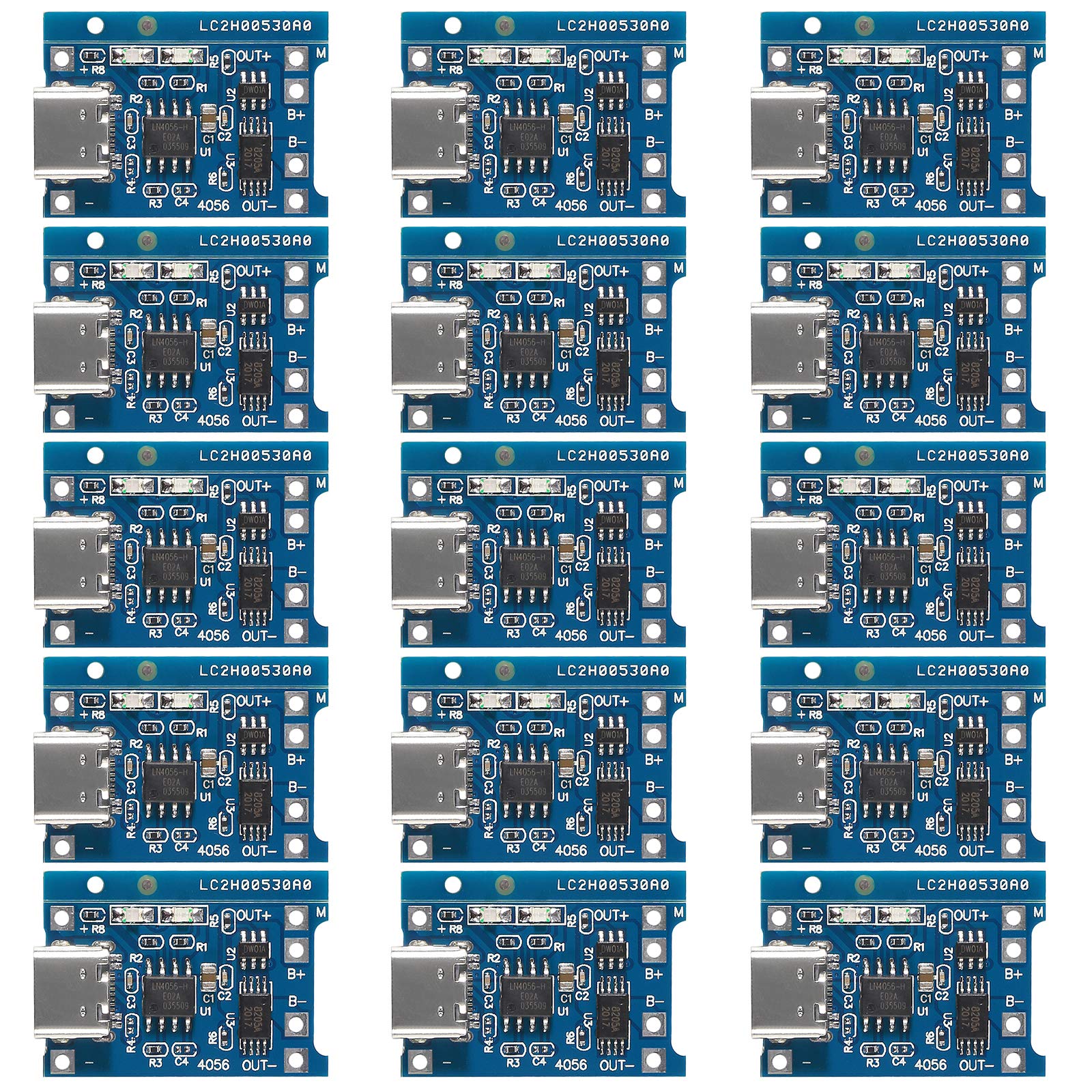 15Pcs 5V 1A Tp4056 Charging Module Type C Usb 18650 Lithium Battery Charger Board With Protection (Type C Usb)