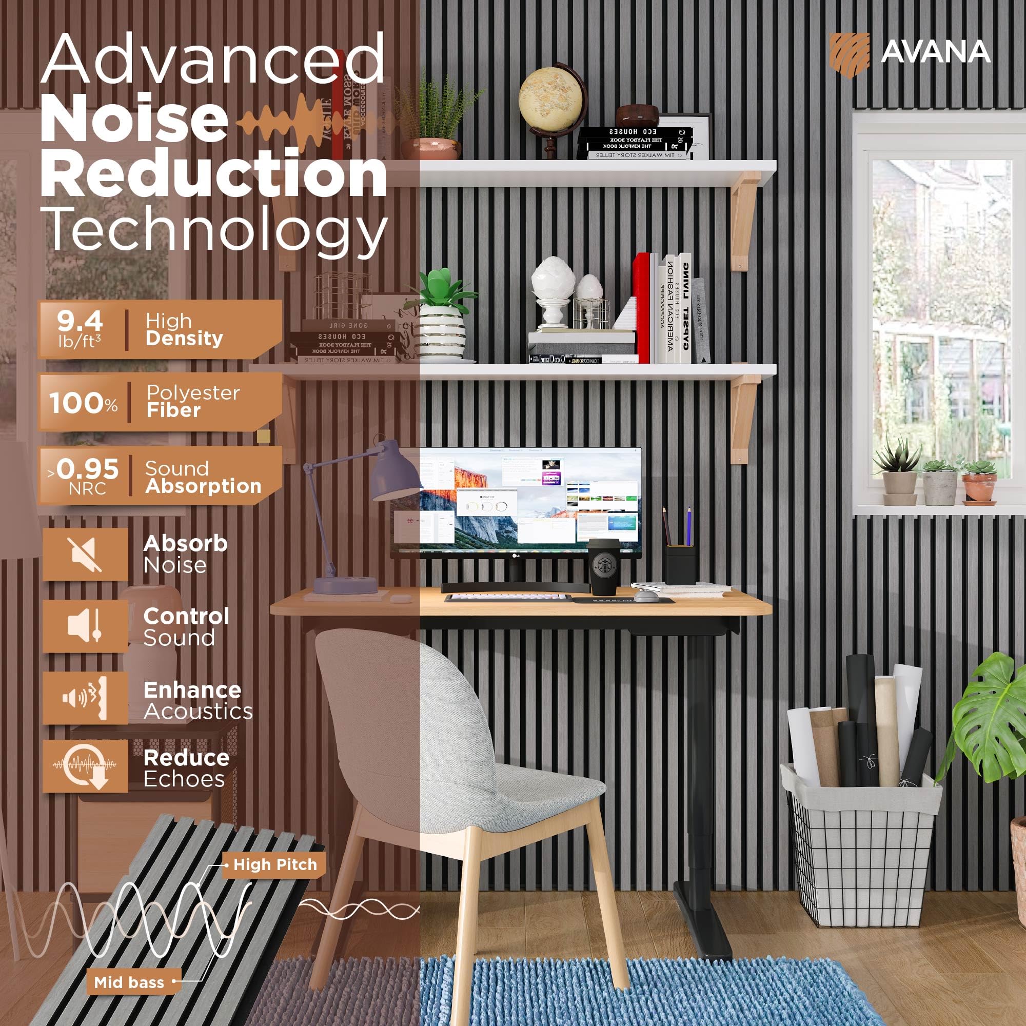 Avana Modern Acoustic Wood Wall Panels   94.4 X 12.59 Inch Gray Oak Acoustic Panels 1 Pc   Wall Panels For Interior Wall Decor F