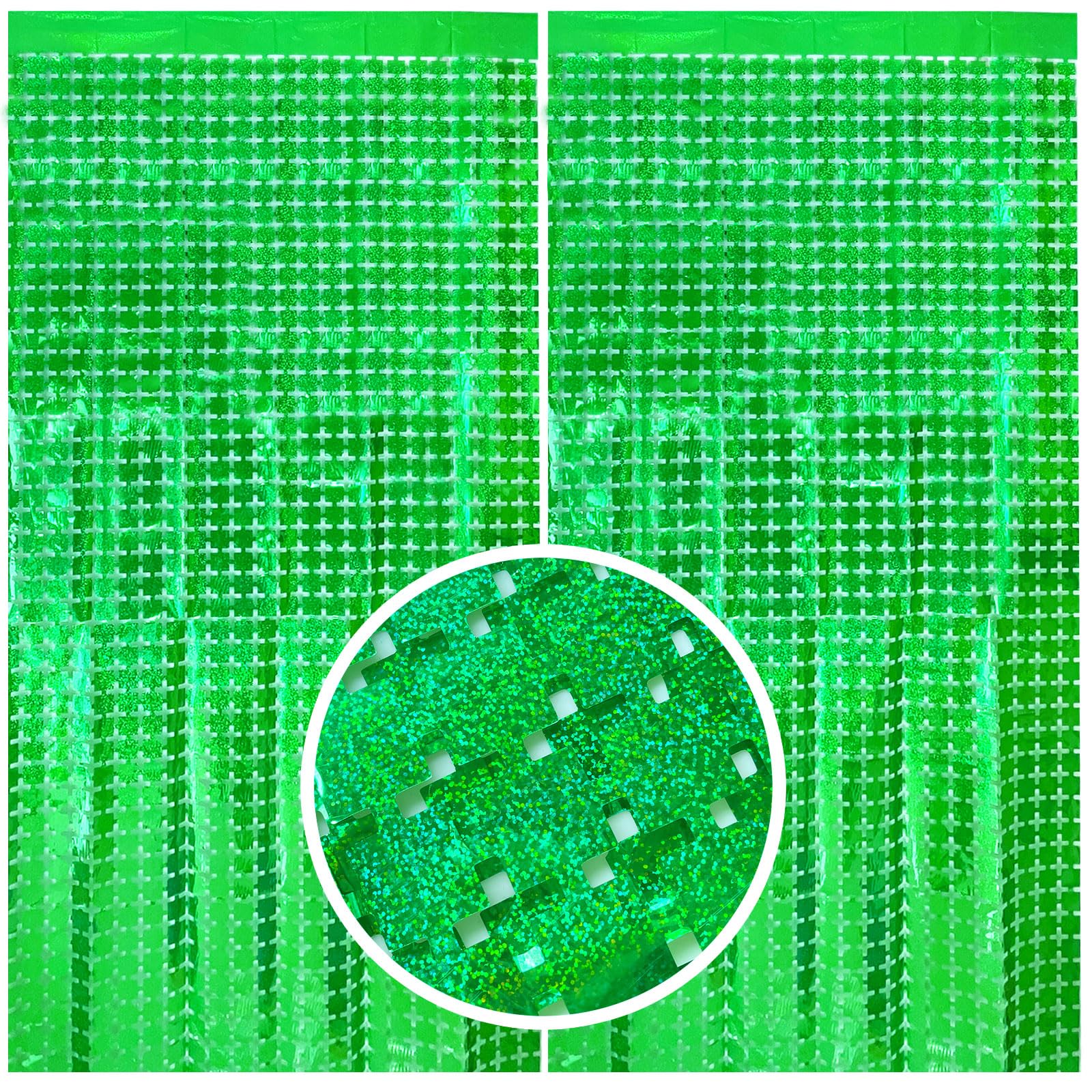 Square Tinsel Curtain Party Backdrop   2Pcs Glitter Foil Fringe Curtain Party Decor Green Photo Booth Backdrop Streamers For Hal