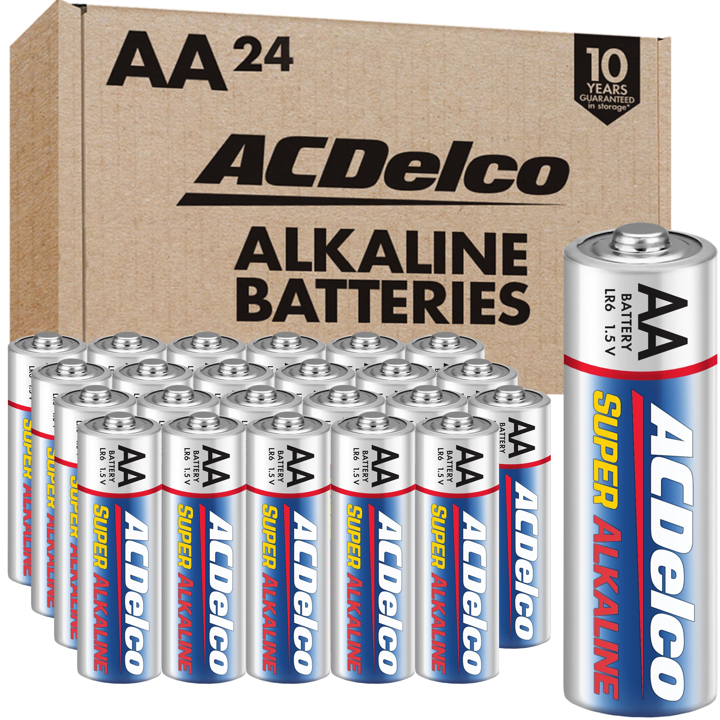 Acdelco 24 Count Aa Batteries, Maximum Power Super Alkaline Battery, 10 Year Shelf Life, Recloseable Packaging
