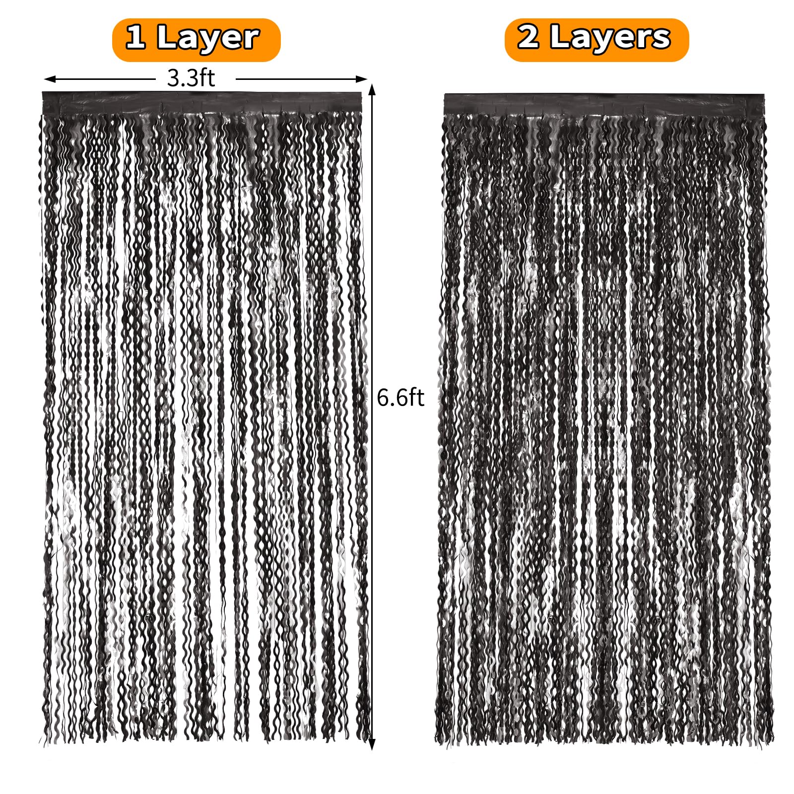 Black Foil Fringe Curtains Party Decorations   4 Pack 3.3 Ft X 6.6 Ft Foil Party Curtain Streamer Backdrop For Halloween | Gradu