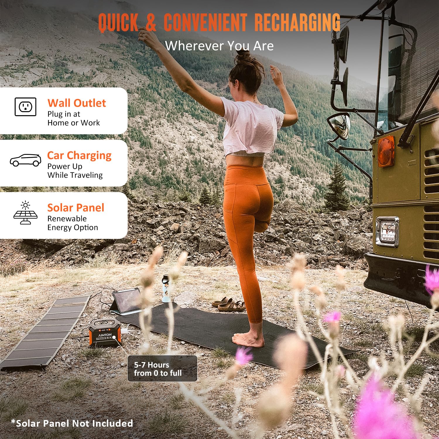 Aimtom 155Wh Portable Power Station, 42000Mah Lithium Backup Battery With Flashlight, Solar Charging Option - 150W Peak (100W Ac