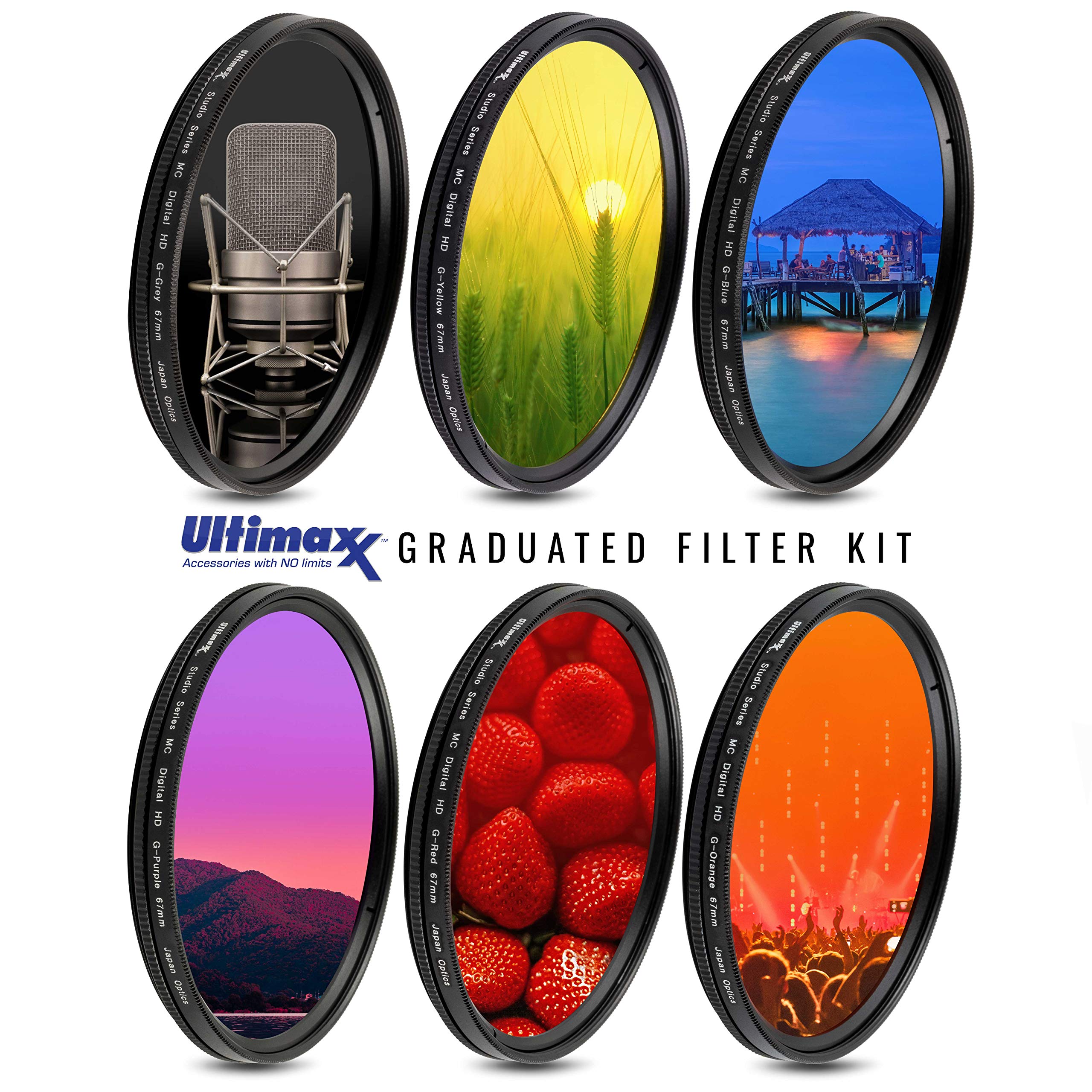 82Mm Ultimaxx Professional Six Piece Gradual Color Filter Kit (Orange, Yellow, Blue, Purple, Red, Grey) For Camera Lens With 82Mm Filter Thread And Protective Filter Pouch