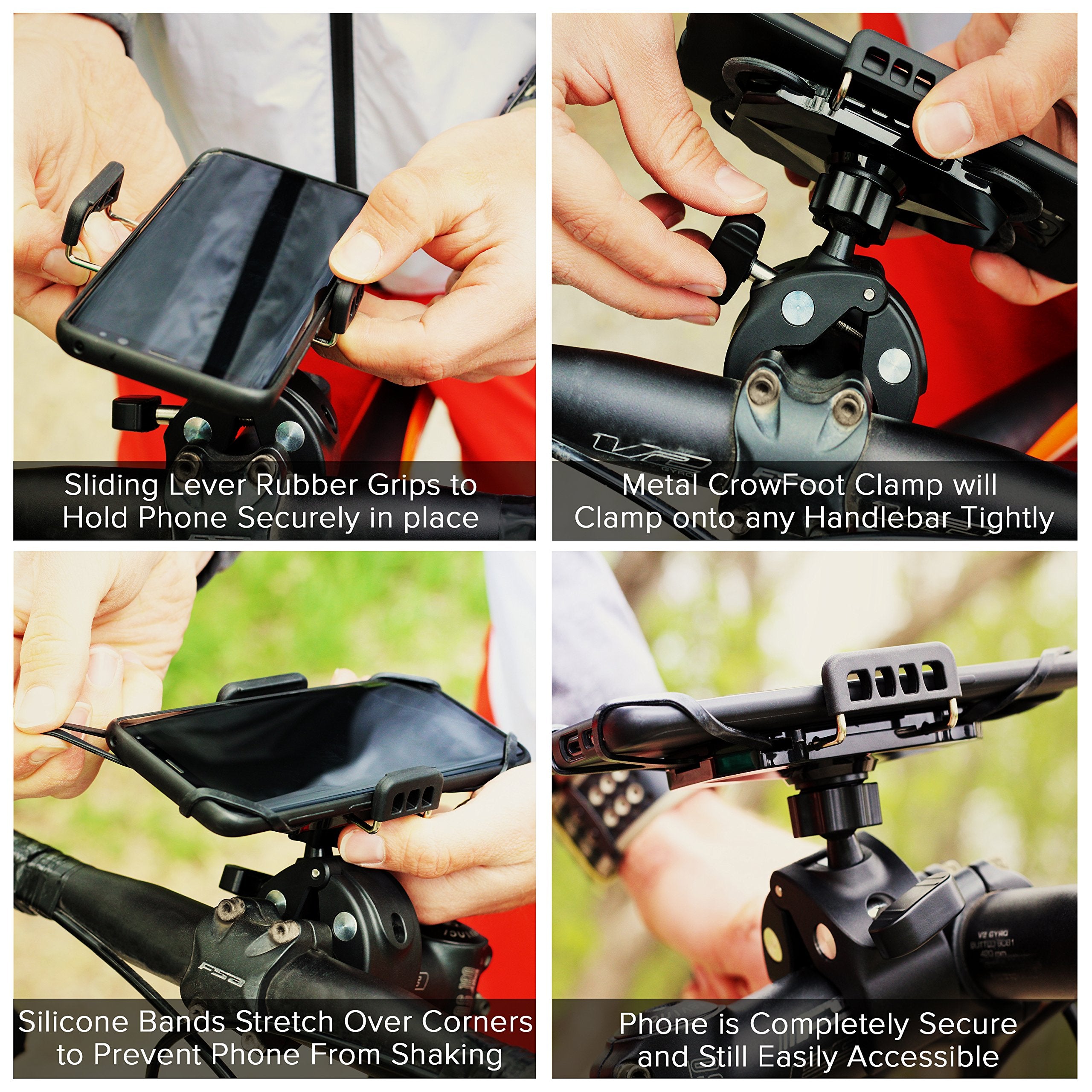 E Tronic Edge Bike Phone Mount - Rotating Cell Phone Holder For Bicycle Handlebar Compatible With Iphone 12 11 X 8 8S 7 7S 6 6S