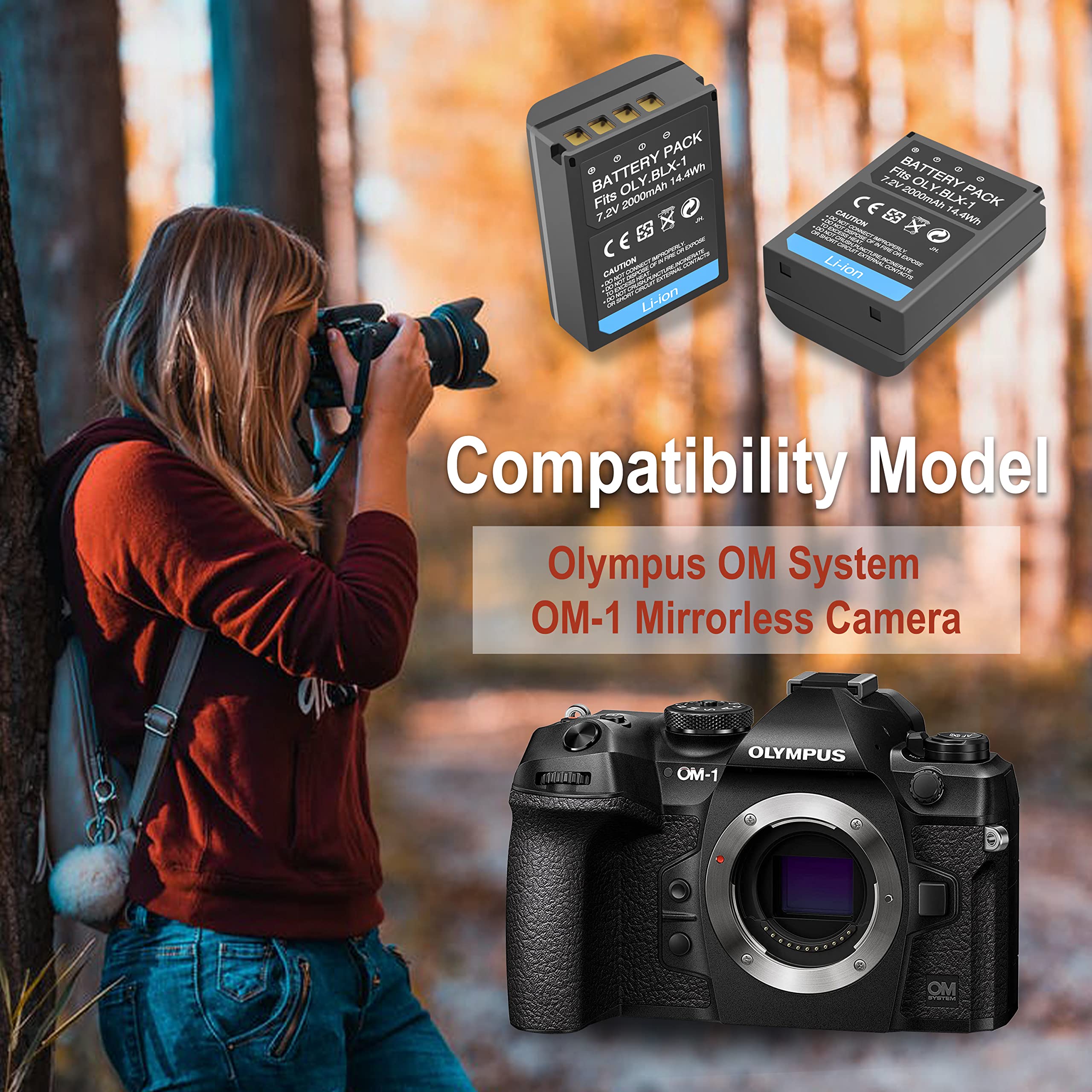 2 Pack Blx 1 Battery And Lcd Display Dual Battery Charger For Olympus Om System Om 1/ Om1/ Om 1 Ii / Om1 2 / Om 1 Mark Ii Mirror