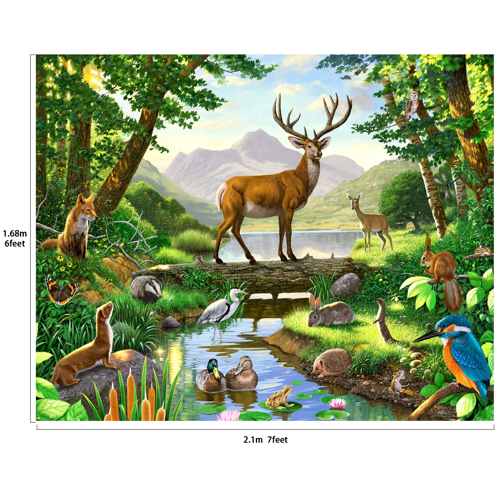 Woods Animals Deer By Lake Scenic Backdrop Large Banner Photography Studio Fabric Background Photobooth Prop 7X6Feet #2210