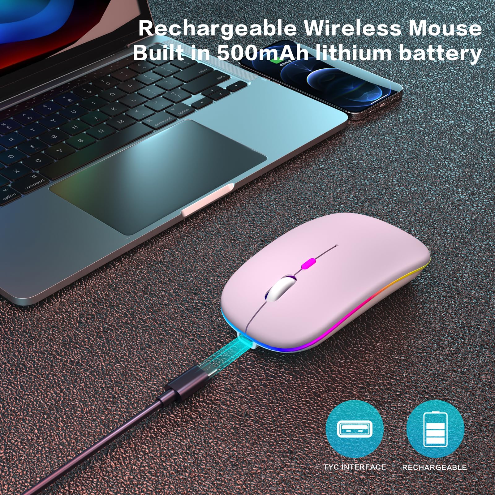 Aikokok Wireless Bluetooth Mouse,Led Rechargeable Laptop Mouse.Portable Computer Mice Use(Bt5.2 And Usb 2.4G) Dual Mode Connecti