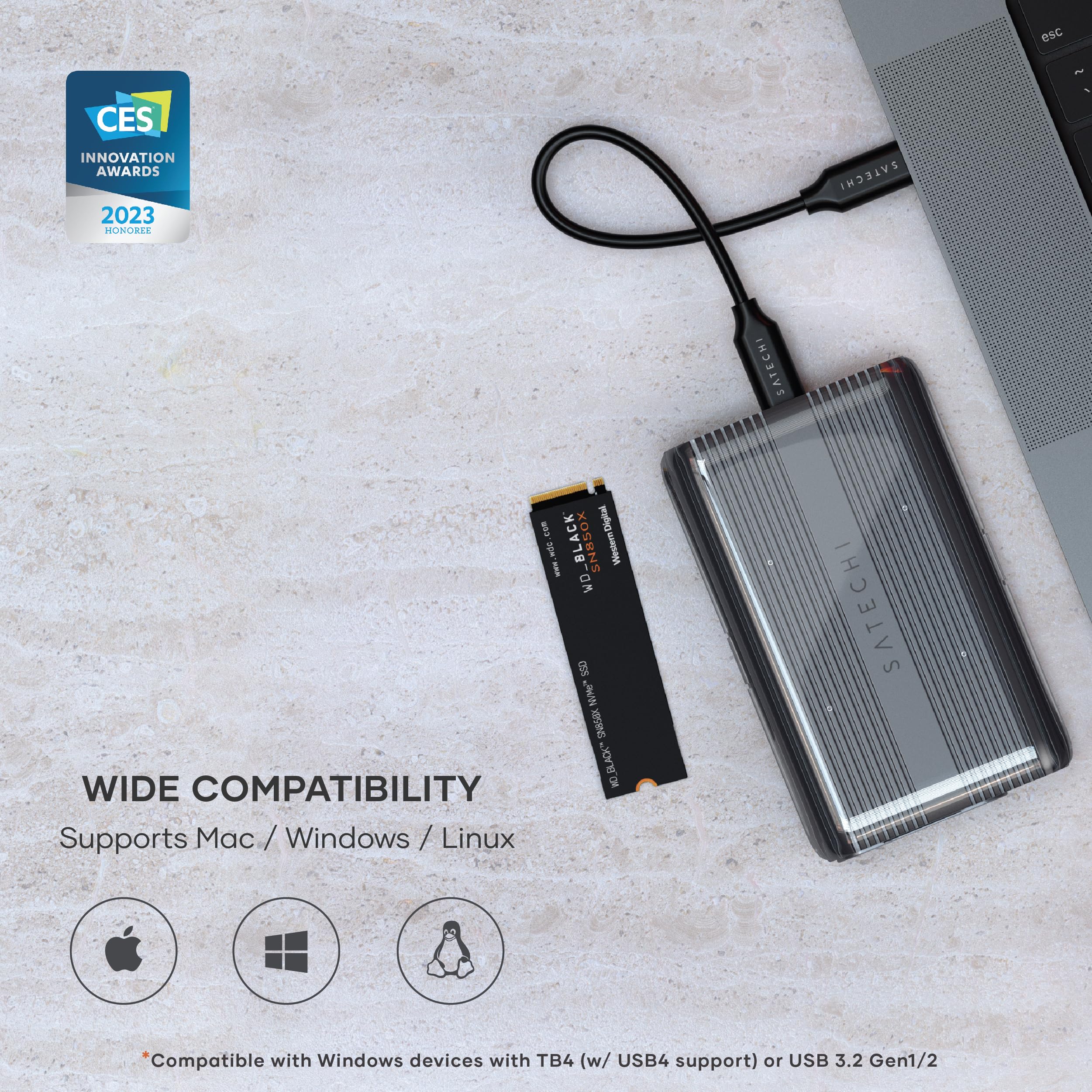 Satechi M.2 Enclosure   Nvme Ssd Enclosure   Supports Usb4, 40 Gbps, Up To 16Tb, Aluminum Enclosure With Silicone Pin, Polycarbo