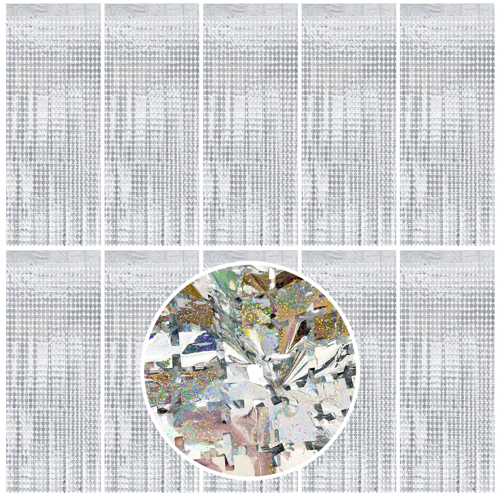 Square Tinsel Curtain Party Backdrop   10Pcs Glitter Foil Fringe Curtain Party Decor Silver Photo Booth Backdrop Streamers For H