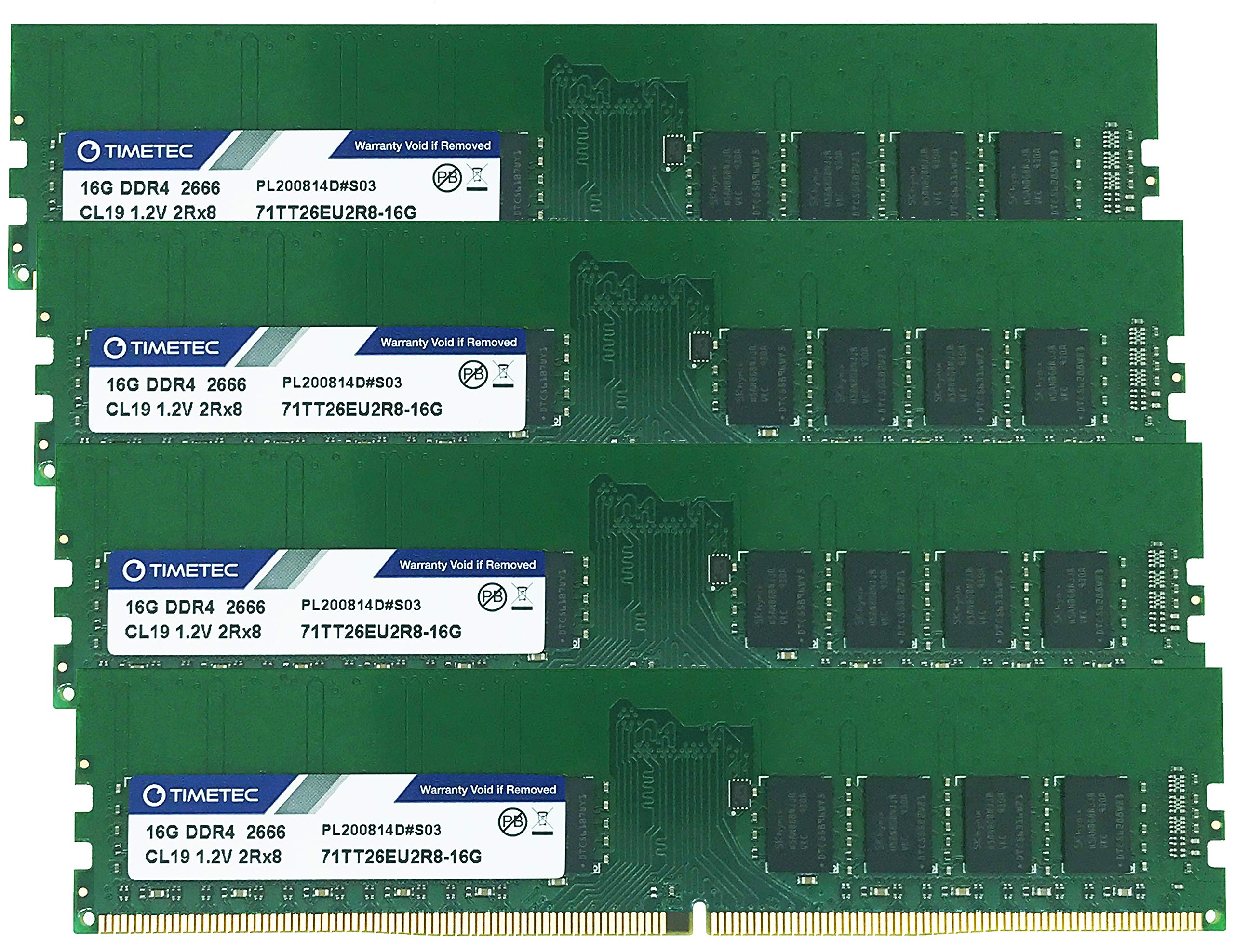 Timetec Hynix Ic 64Gb Kit (4X16Gb) Ddr4 2666Mhz Pc4 21300 Unbuffered Ecc 1.2V Cl19 2Rx8 Dual Rank 288 Pin Udimm Server Memory Ra