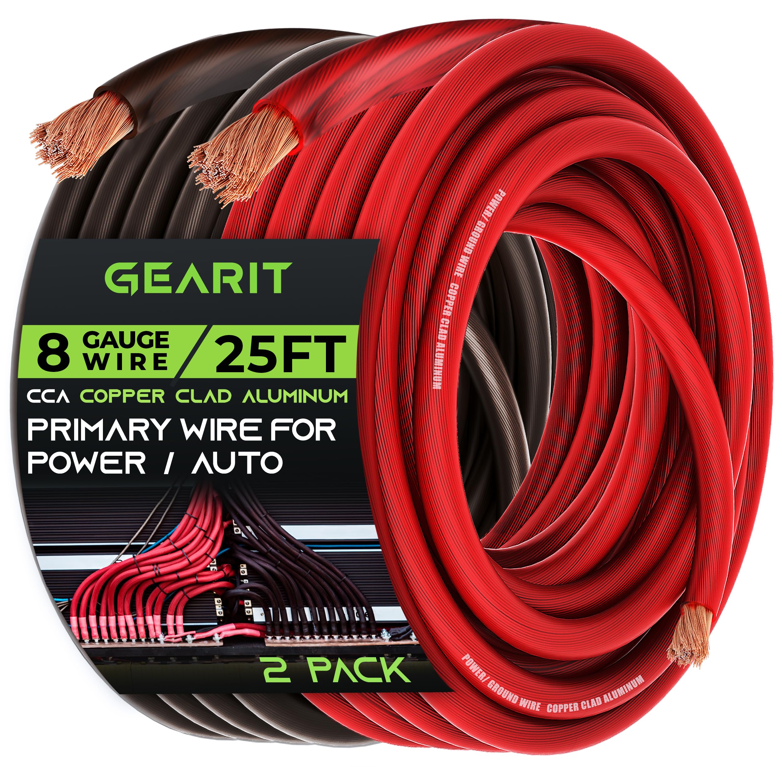 Gearit 8 Gauge 25Ft Black/Red Cca Wire   For Automotive Power/Ground, Battery Cable, Car Audio, Rv, Trailer, Amp