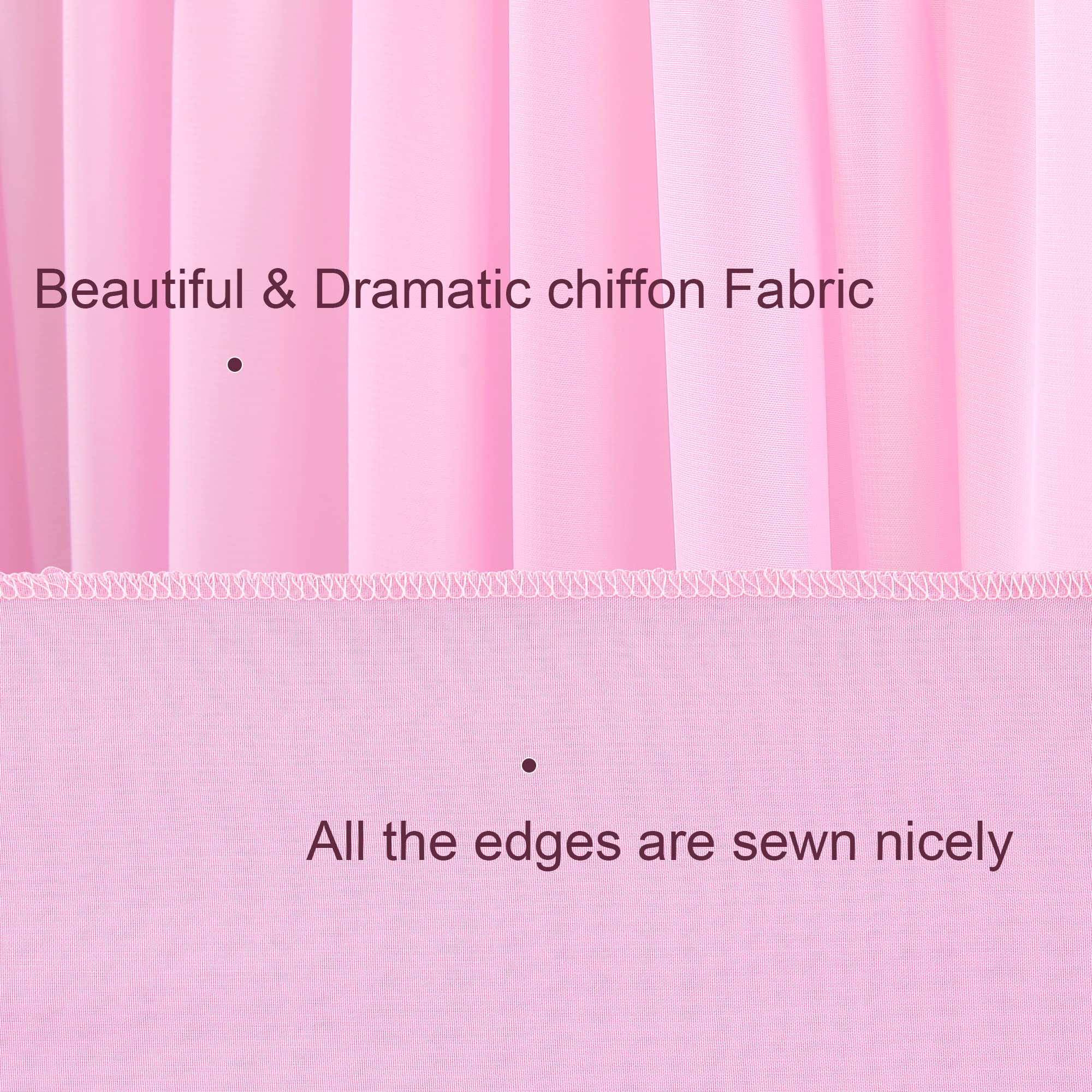 Wish Care 10Ft X 10Ft Pink Chiffon Sheer Backdrop Curtains, Wrinkle Free Draping Fabric Wedding Arch Drapes For Party Ceremony S