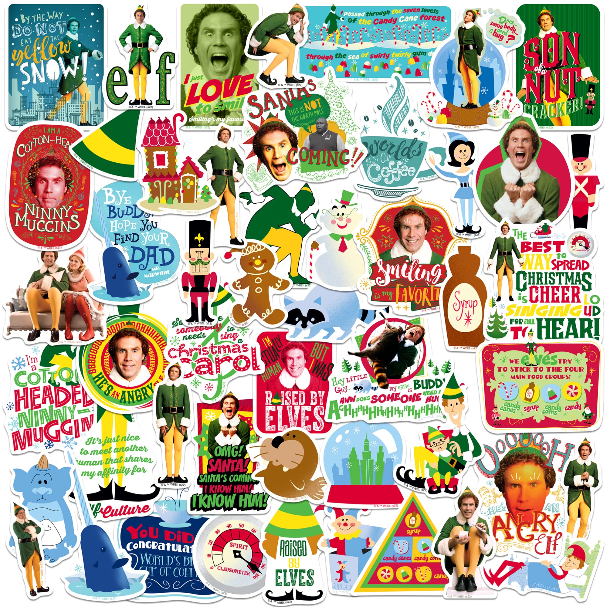 Buddy The Elf Stickers Vinyl Large Deluxe Sticker Variety Pack   Laptop, Water Bottle, Scrapbooking, Tablet, Skateboard, Indoor/
