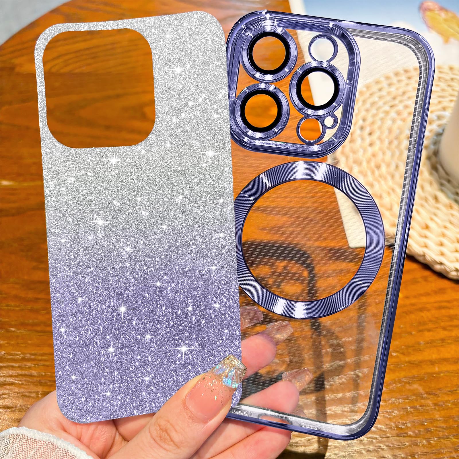 Hython For Iphone 13 Pro Case Clear Magnetic Glitter Phone Cases [Compatible With Magsafe] Full Camera Lens Protector Slim Gradi