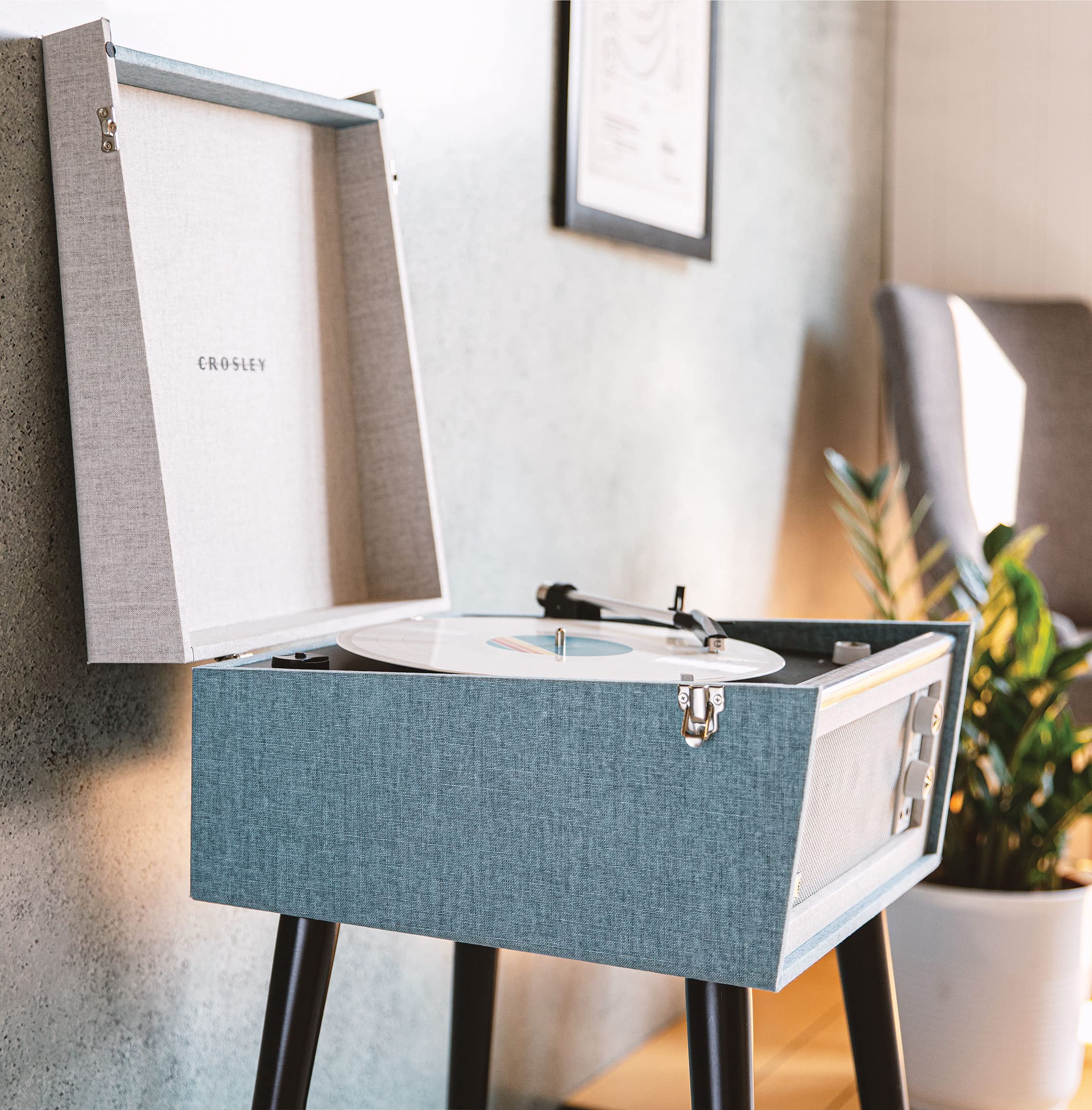 Crosley Cr6233F-Tn Dansette Bermuda Bluetooth In/Out Portable Vinyl Record Player Turntable With Aux-In, Tourmaline