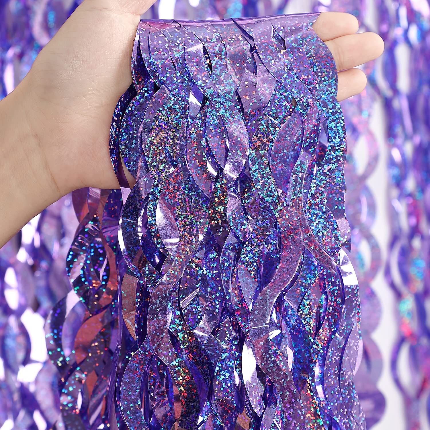 Purple Foil Fringe Curtains Party Decorations   Cylmfc 3 Pack 3.3 Ft X 6.6 Ft Foil Party Curtain For Hallowee Christmas Graduati