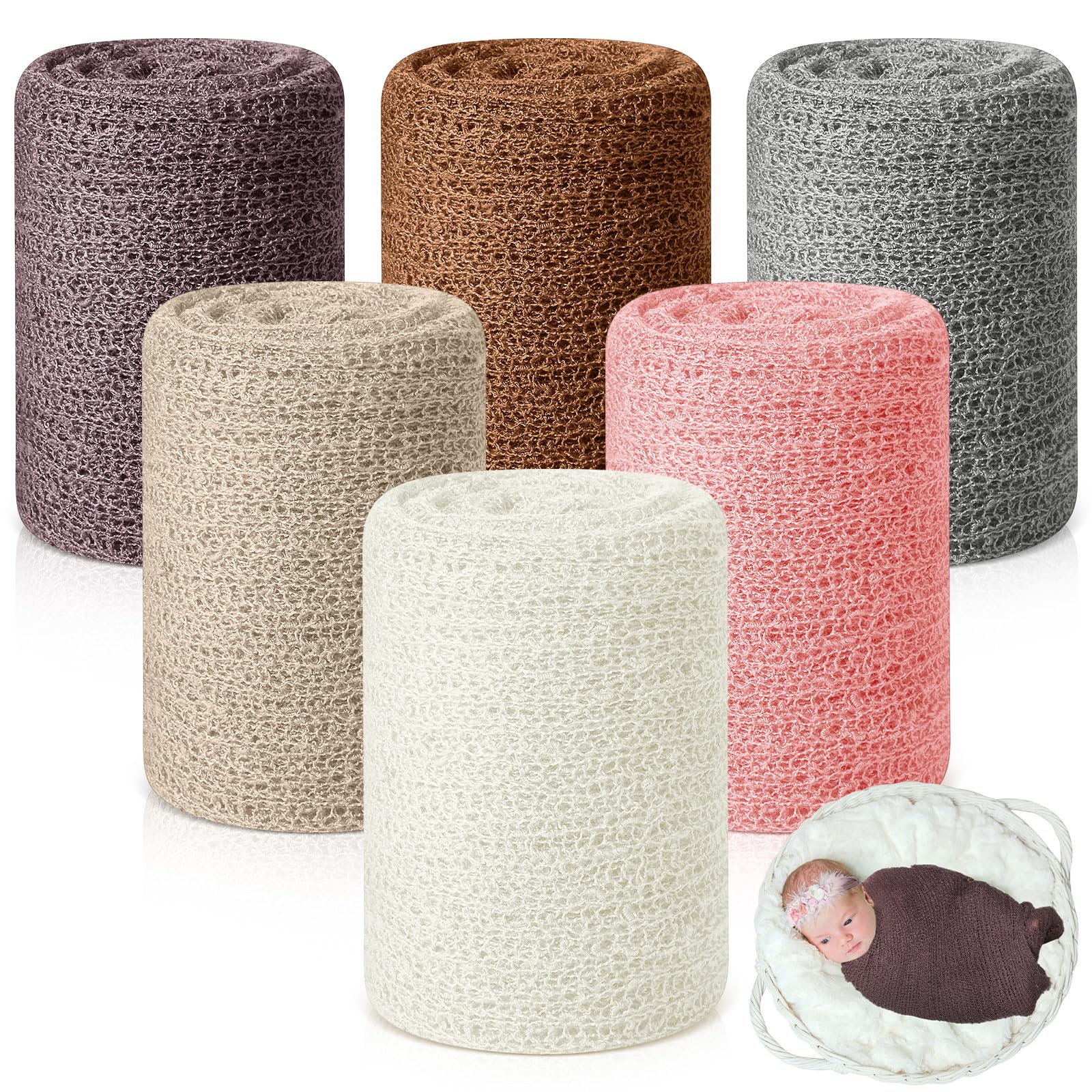 Tudomro 6 Pcs 15.8 X 59'' Newborn Baby Stretch Wraps Set 6 Colors Baby Photography Props Unisex Newborn Long Ripple Wrap Photo B