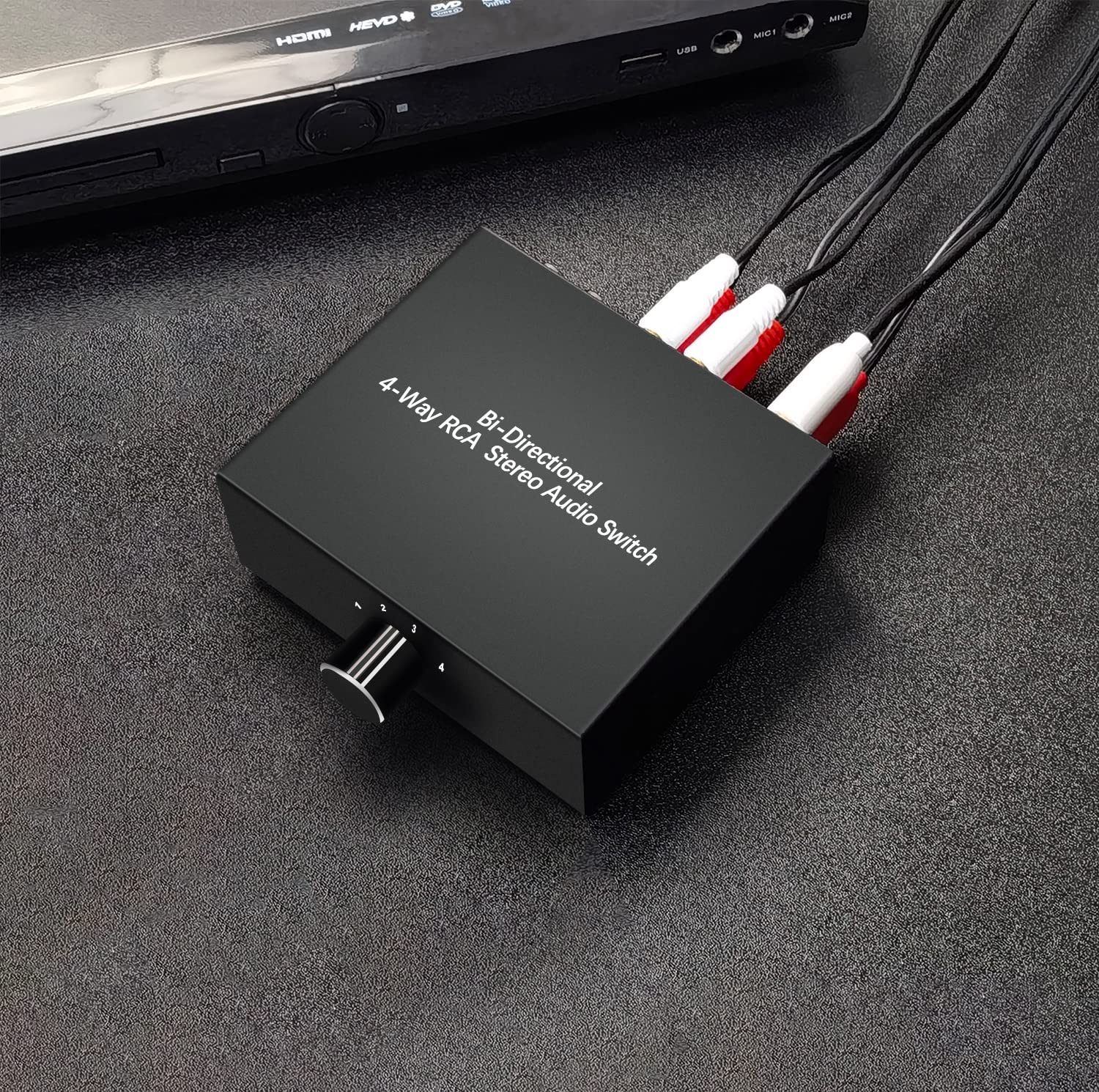 Dingsun Bi Directional 4 Way Rca Stereo Audio Switch Dignsun Audio Signal Source Switcher Selector Splitter Box For Cd, Dvd, Blu