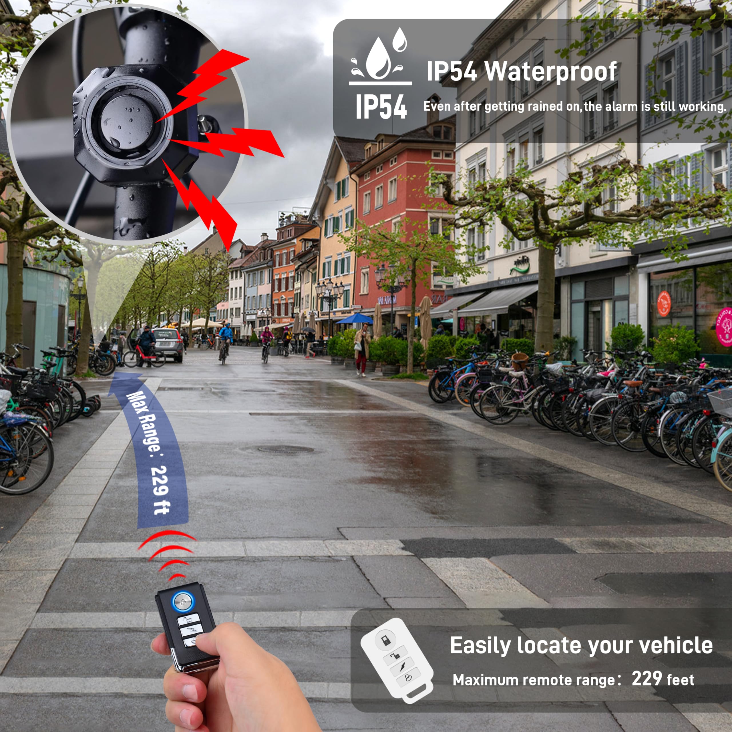 Bike Alarm Usb Rechargeable With Mount, Motorcycle Alarm With Remote Motion,Wireless Bicycle Anti Theft System,Waterproof Vibrat