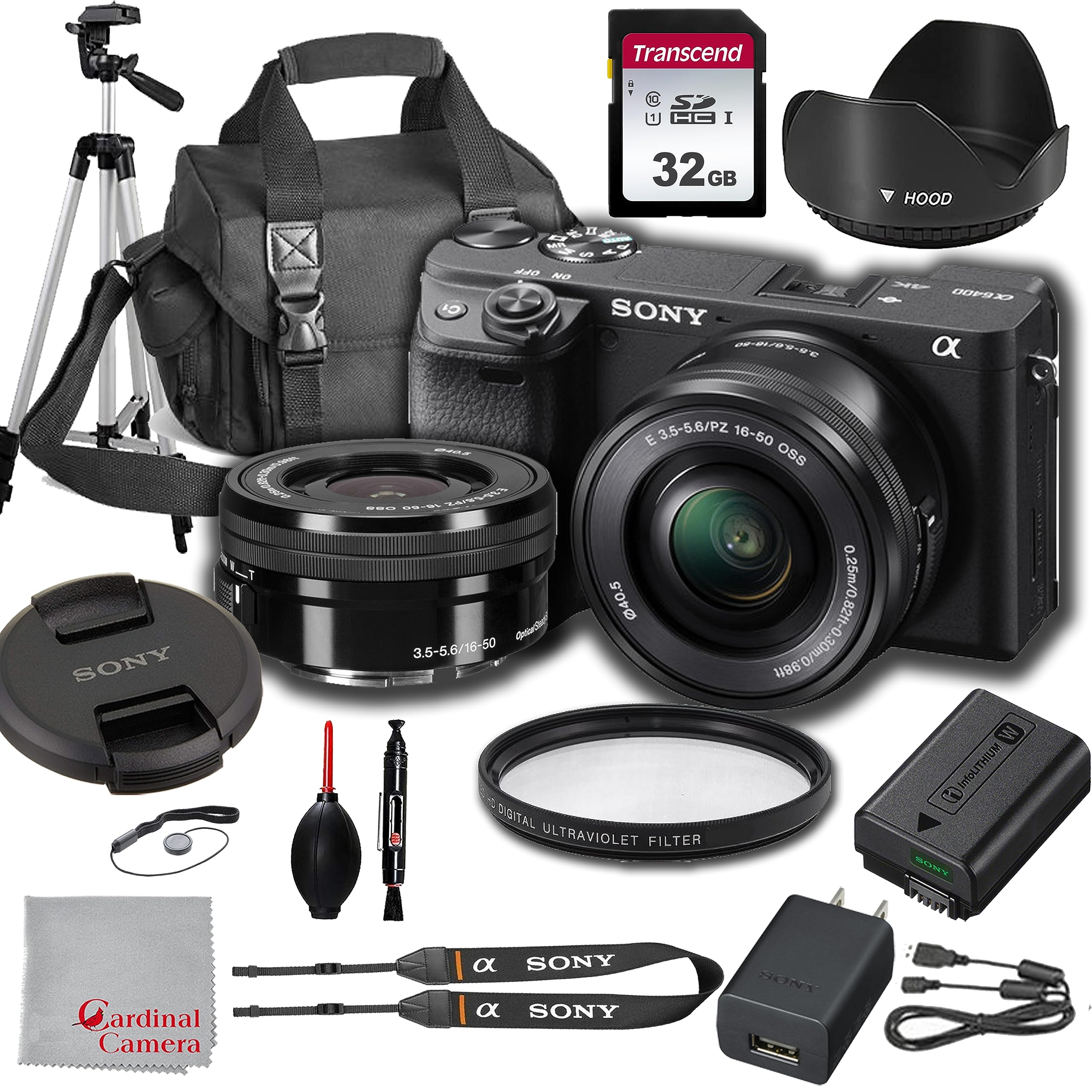 Sony Alpha A6400 Mirrorless Digital Camera With 16 50Mm Lens + 32Gb Card, Tripod, Case, And More (18Pc Bundle)