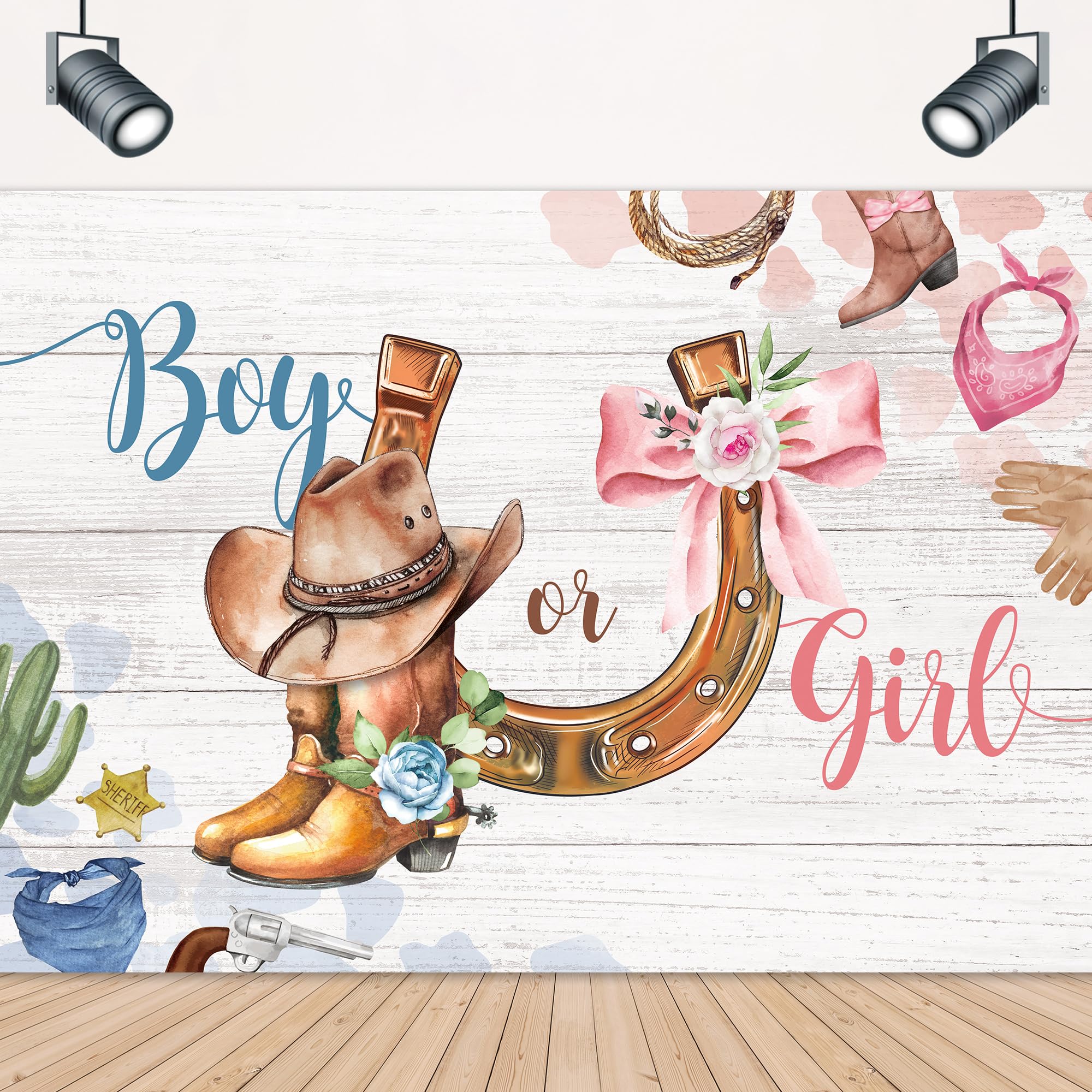 Lightinhome Western Gender Reveal Backdrop 7Wx5H Feet Blue Pink Boots Hat Country Wild West Baby Shower Cowboy Or Cowgirl Photog