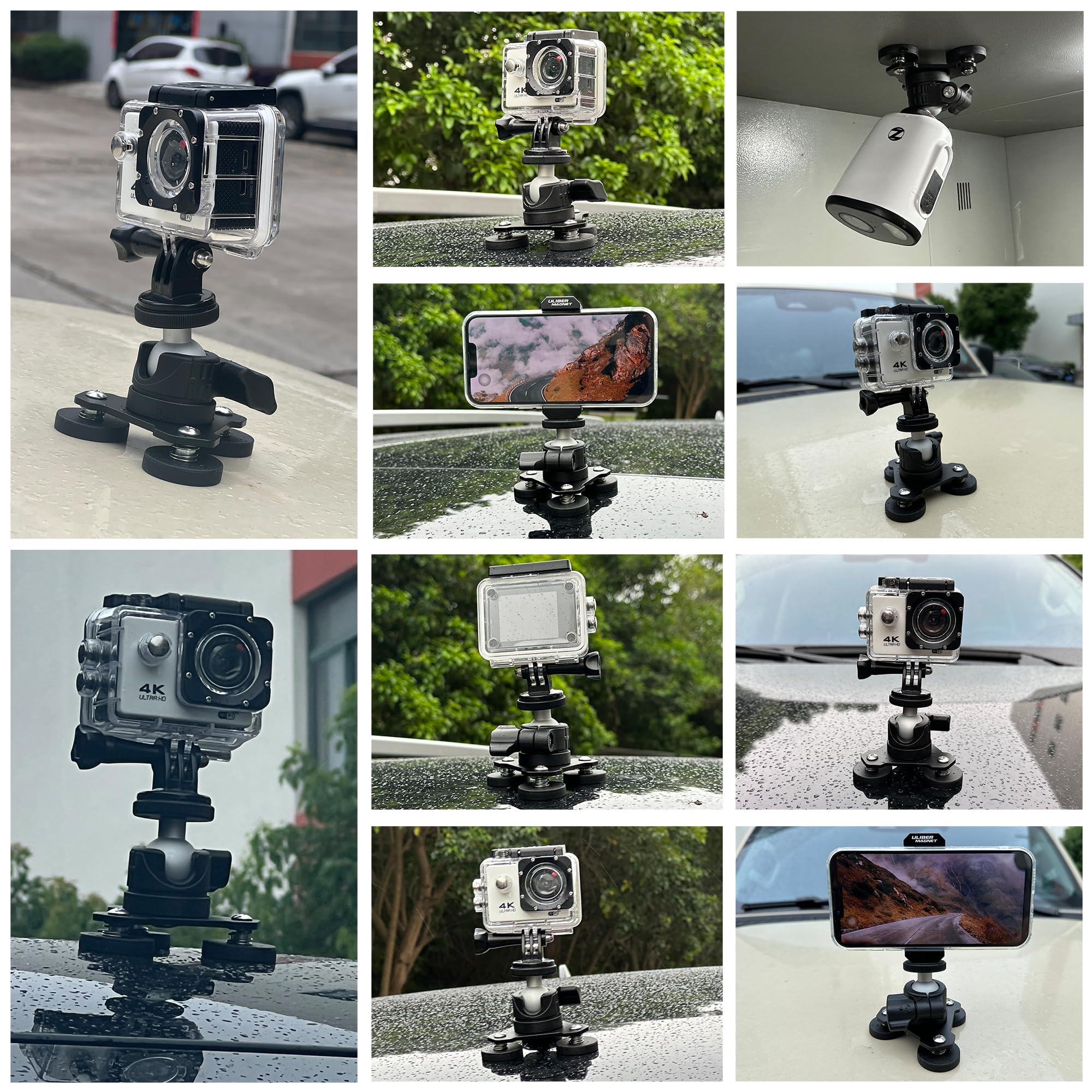 Ulibermagnet Magnetic Camera Mount, 80Lb Heavy Duty Metal Car Magnetic Camera Holder With Mini Ball Head,Strong Rubber Coated Ma
