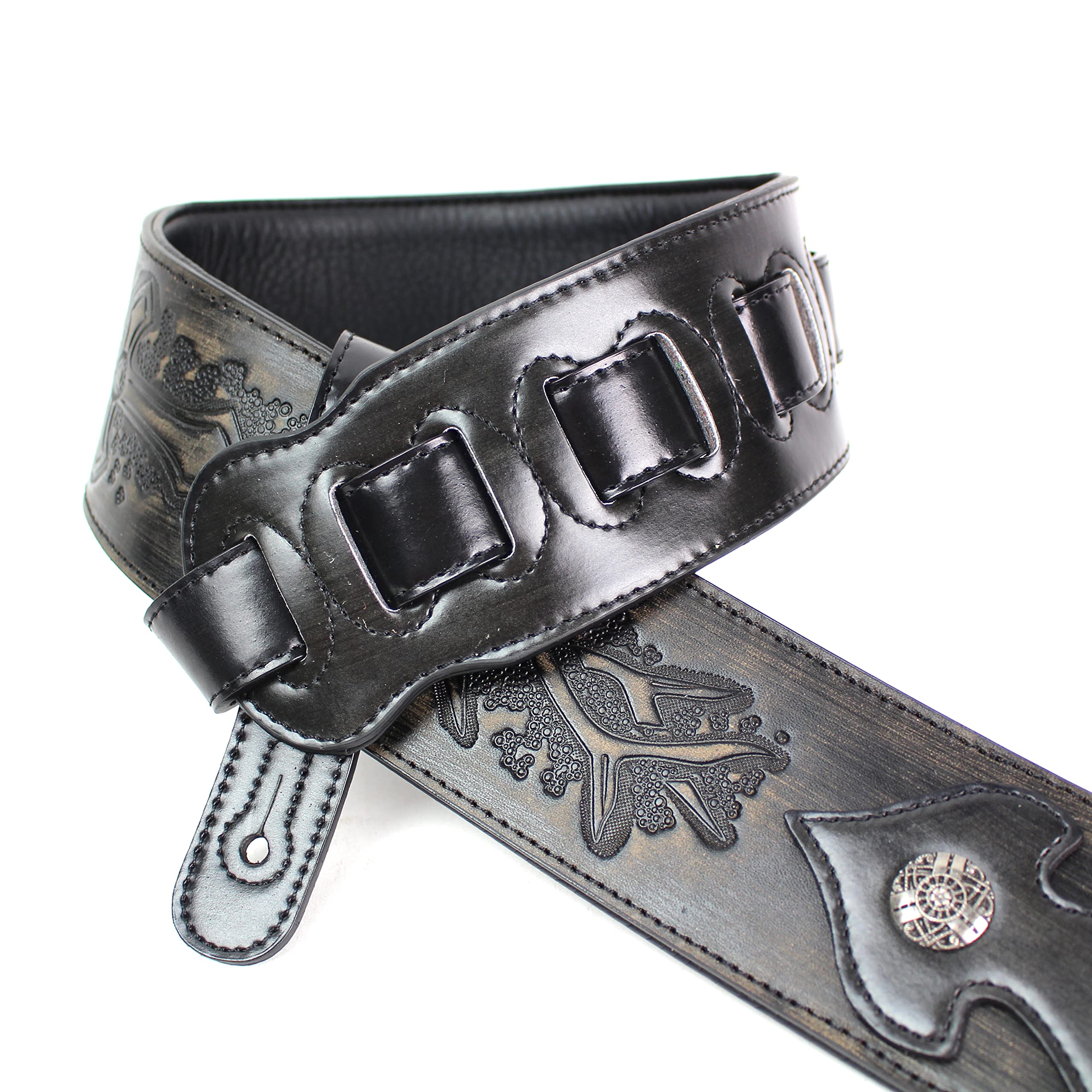 Walker & Williams Lip 04 Slate Gray Leather Strap With Cross And Thorns Tooling