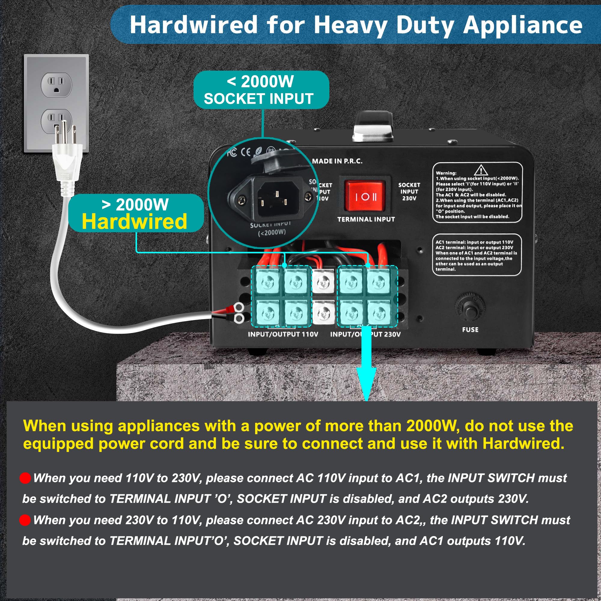 Yinleader 5000W Pro Voltage Transformer Converter Step Up/Down Ac 110V/120V To 220V/240V Or 220V/240V To 110V/120V Power Convert