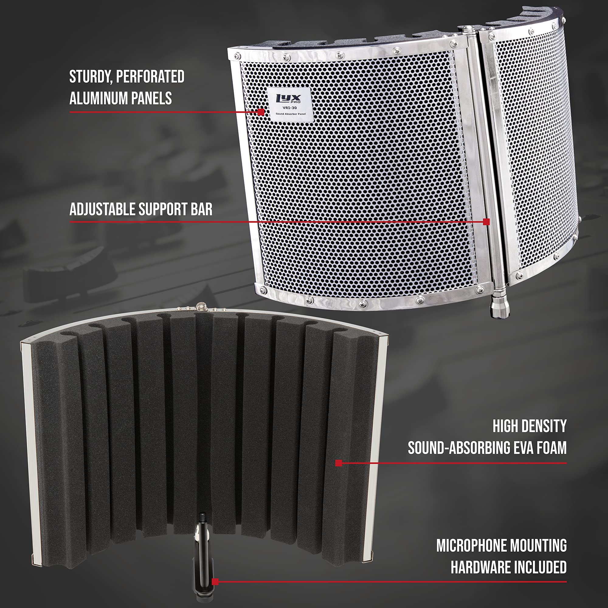 Lyxpro Vri 30 Sound Absorbing And Vocal Booth Recording Microphone Isolation Shield Panel For Home Office And Studio Portable &