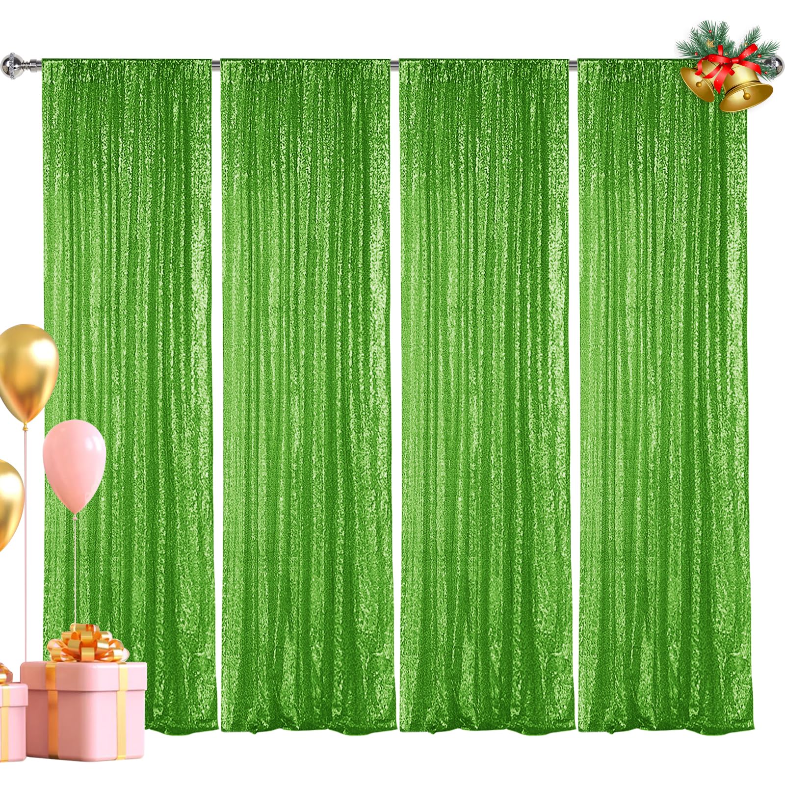 Hahuho Light Green Sequin Backdrop Curtain, 4Pcs 2Ftx8Ft Glitter Backdrop Curtain For Parties, Christmas, Wedding, Banquet Decor